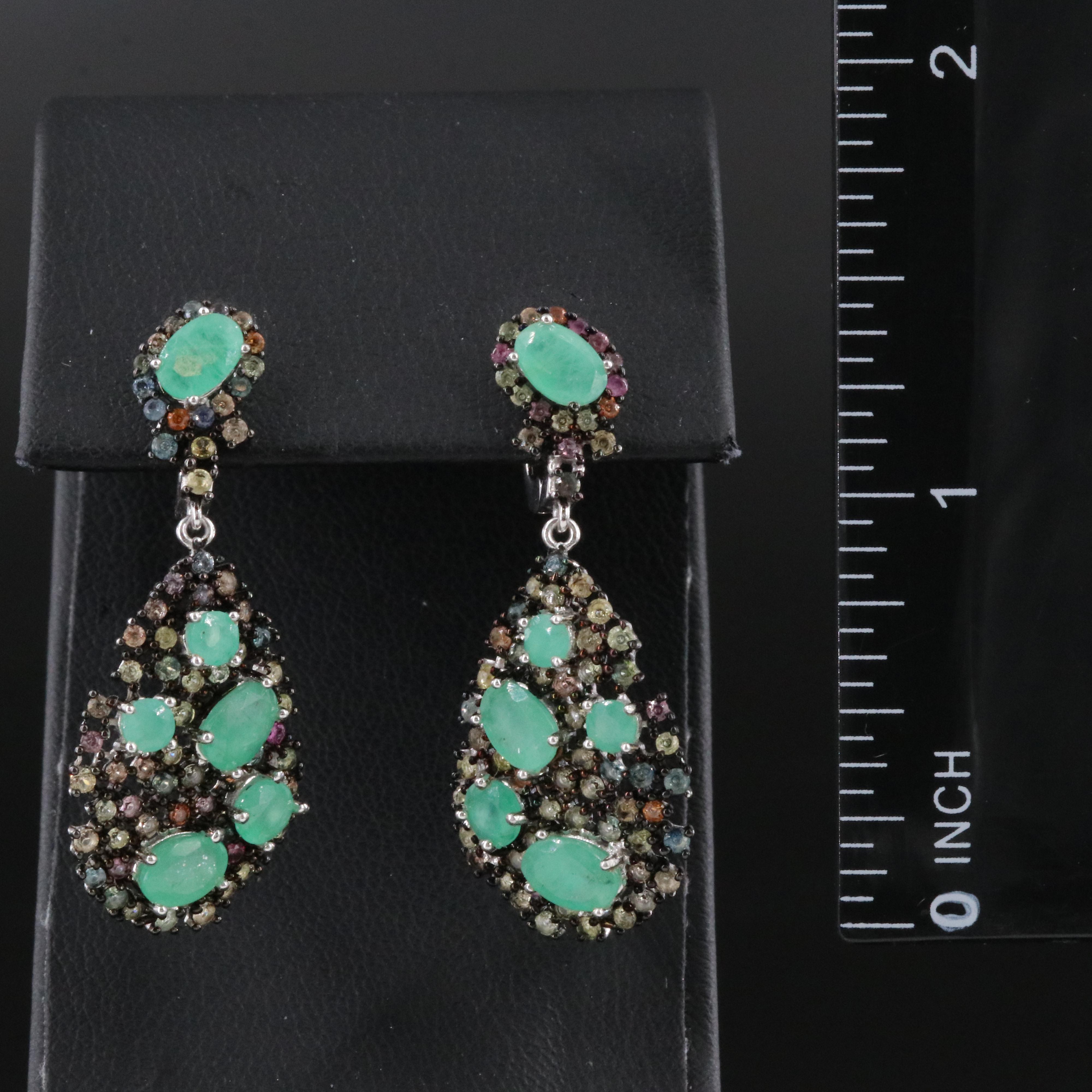 Sterling Emerald and Sapphire Pendant Earrings