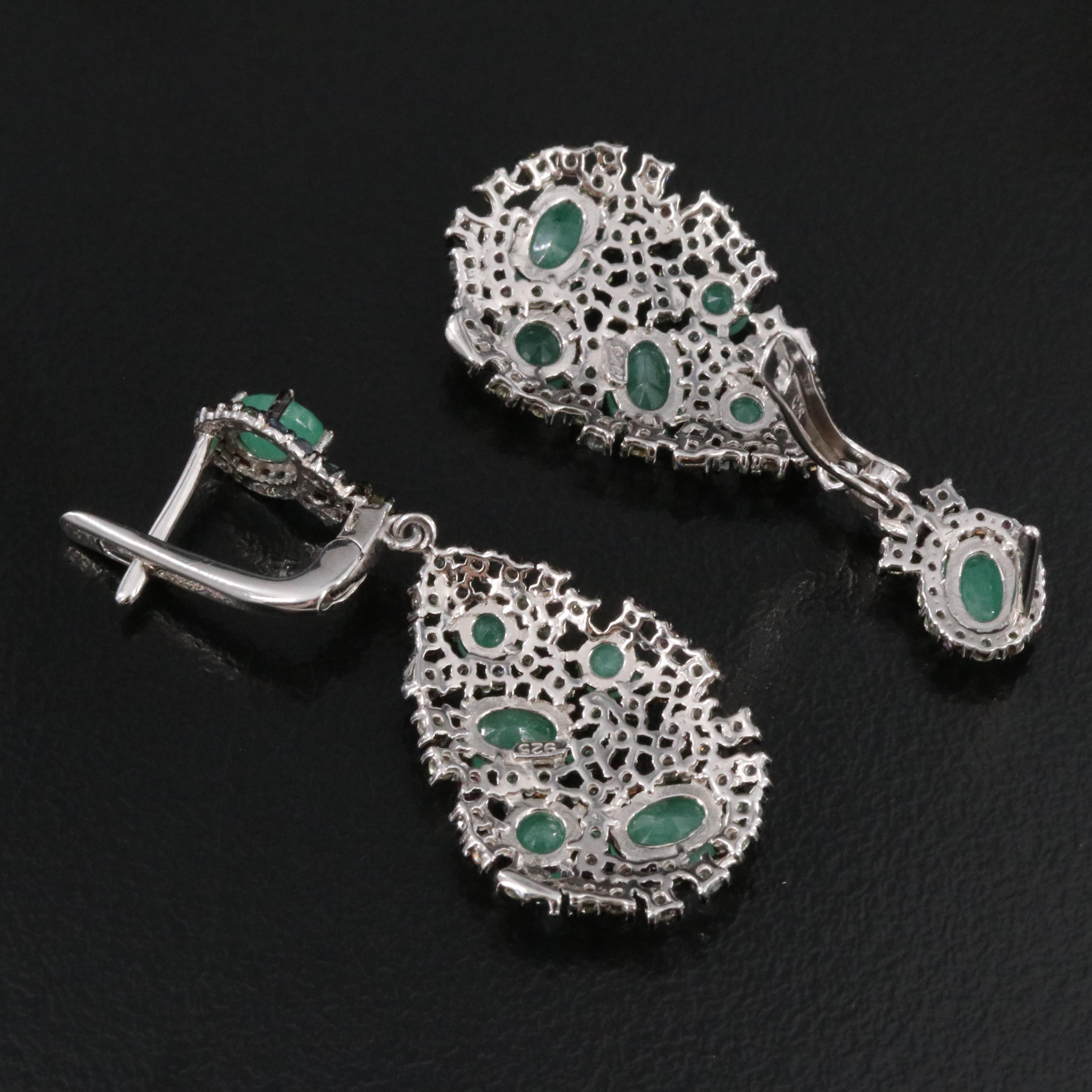 Sterling Emerald and Sapphire Pendant Earrings