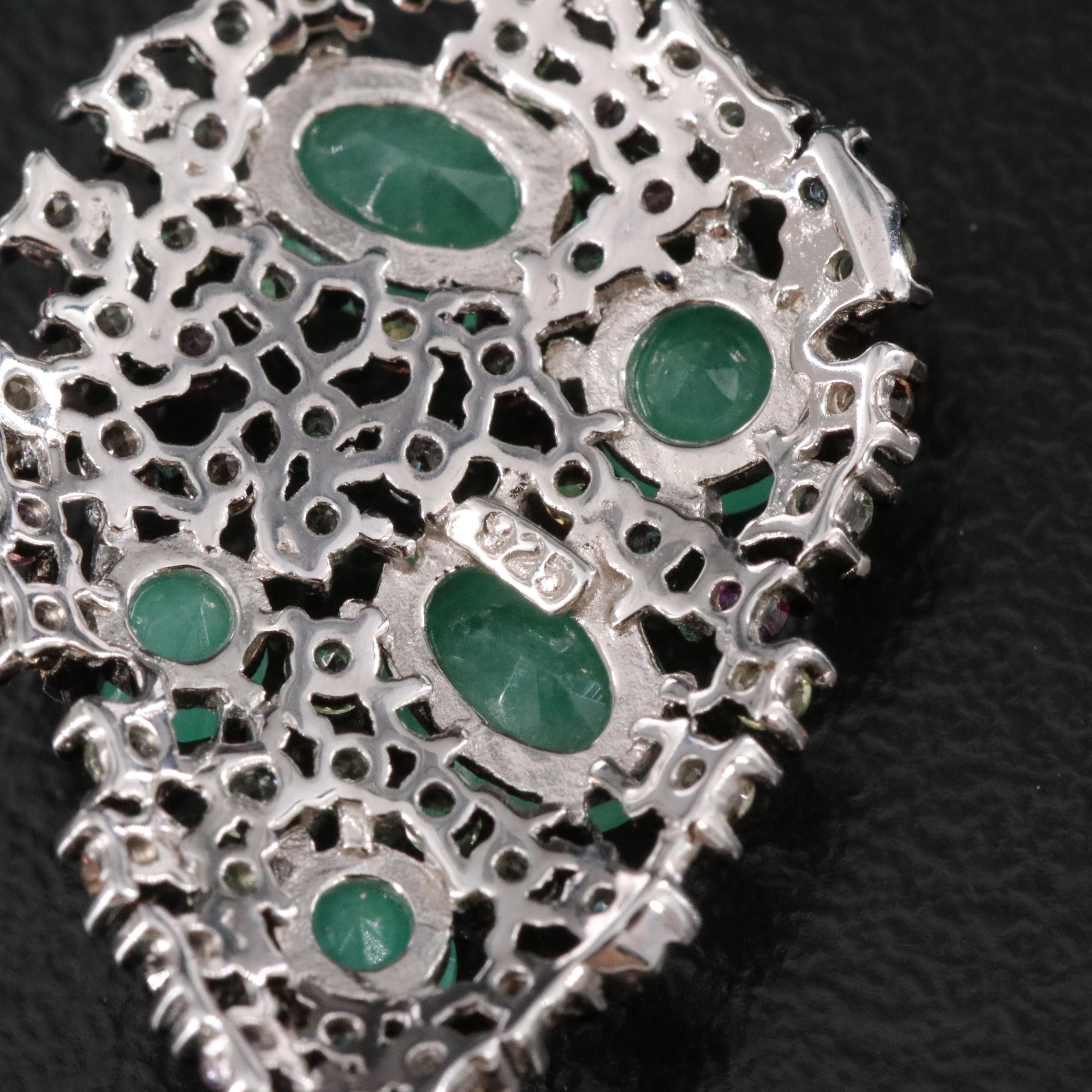 Sterling Emerald and Sapphire Pendant Earrings