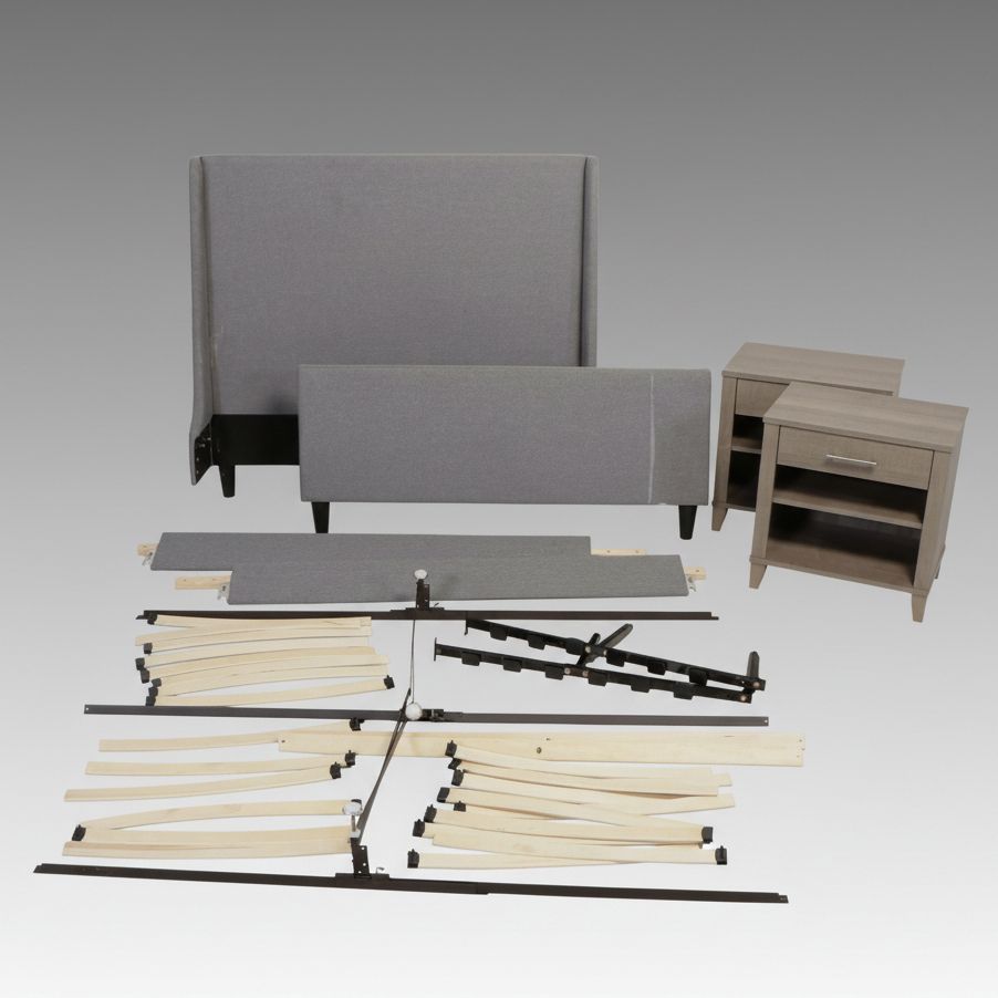 Contemporary Upholstered Bed Frame with Nightstands