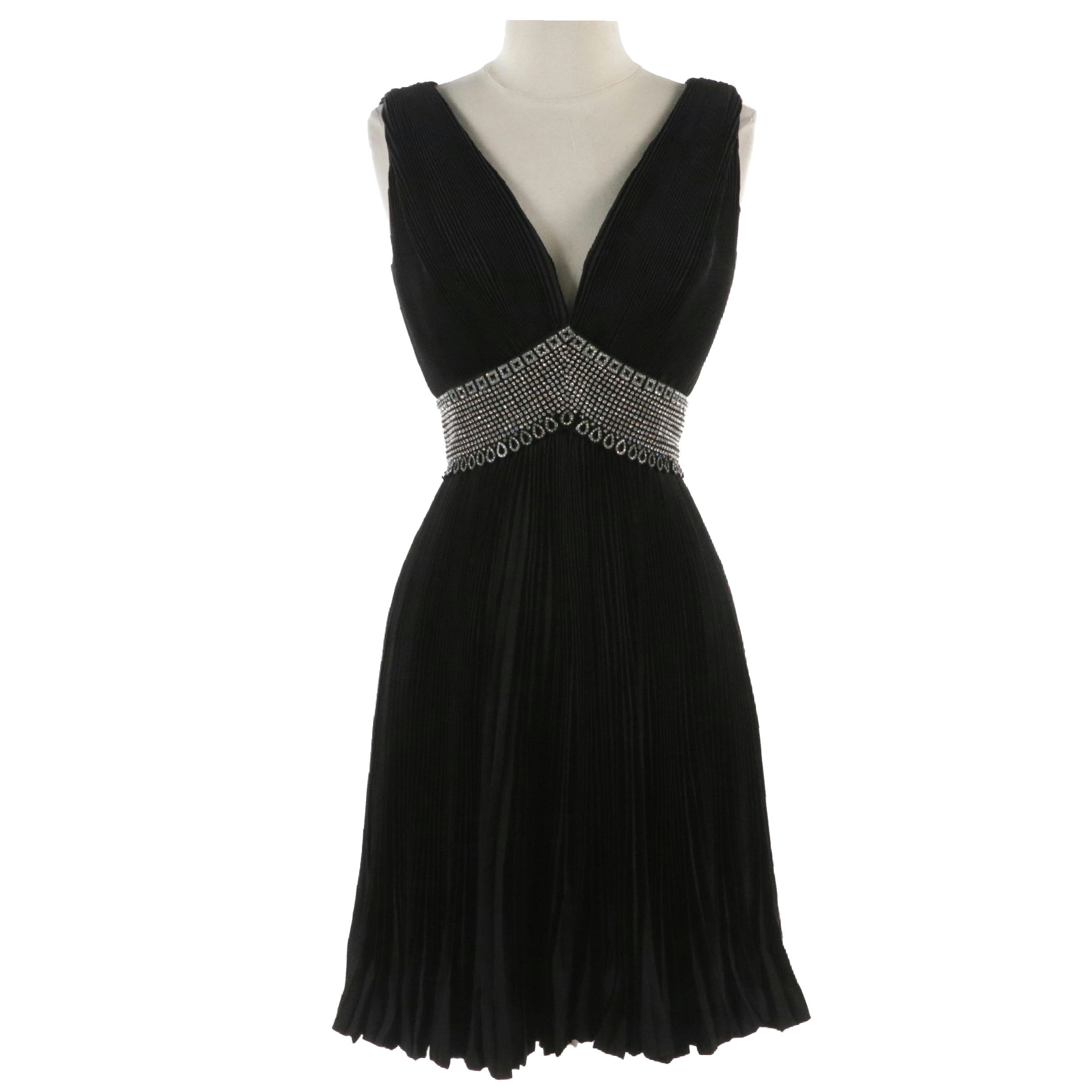 Pearl Kirsten Crystal Rhinestone Embellished Plissé Pleated Sleeveless Dress