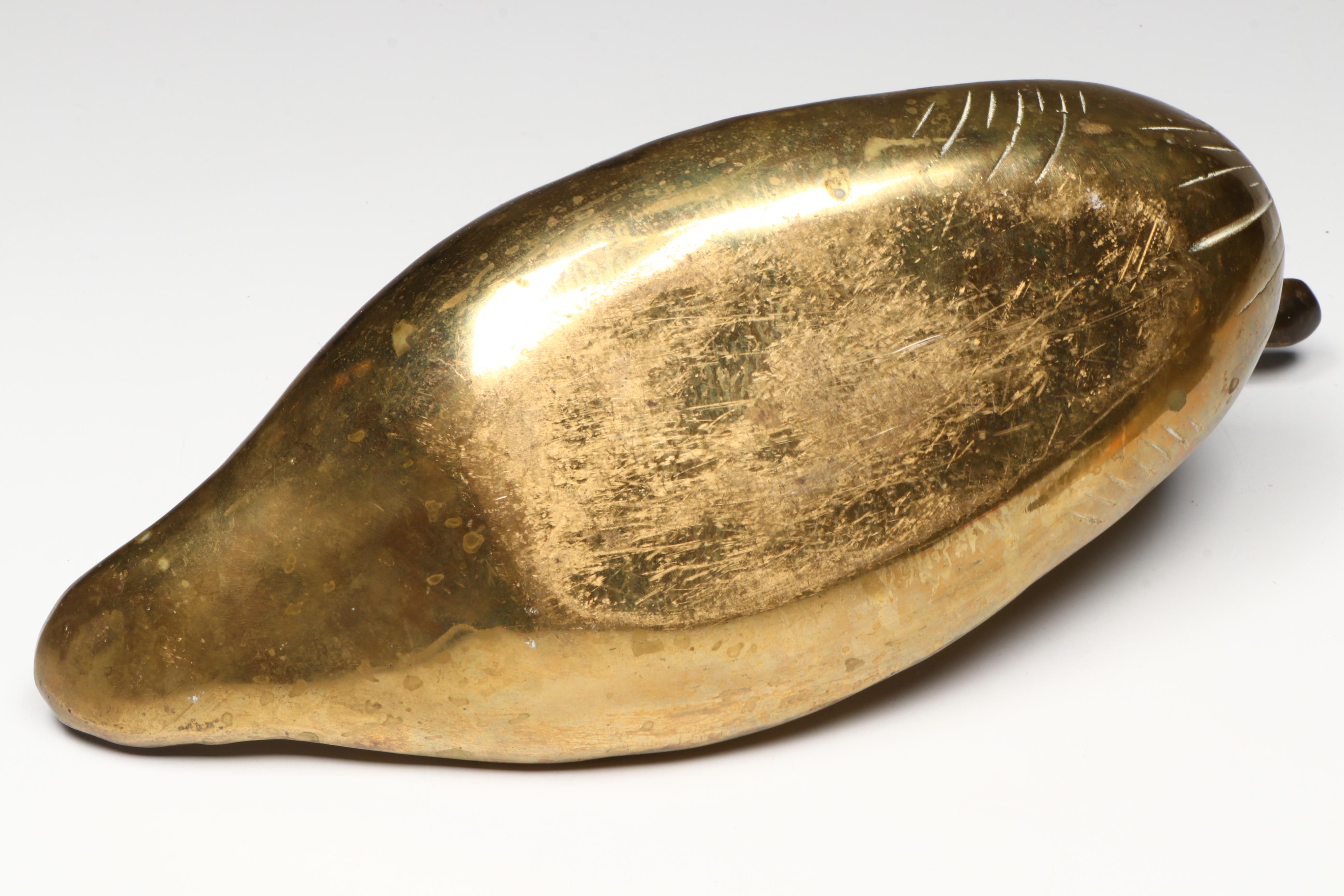 Brass Duck Figurine with Railroad Spitoon and Bell