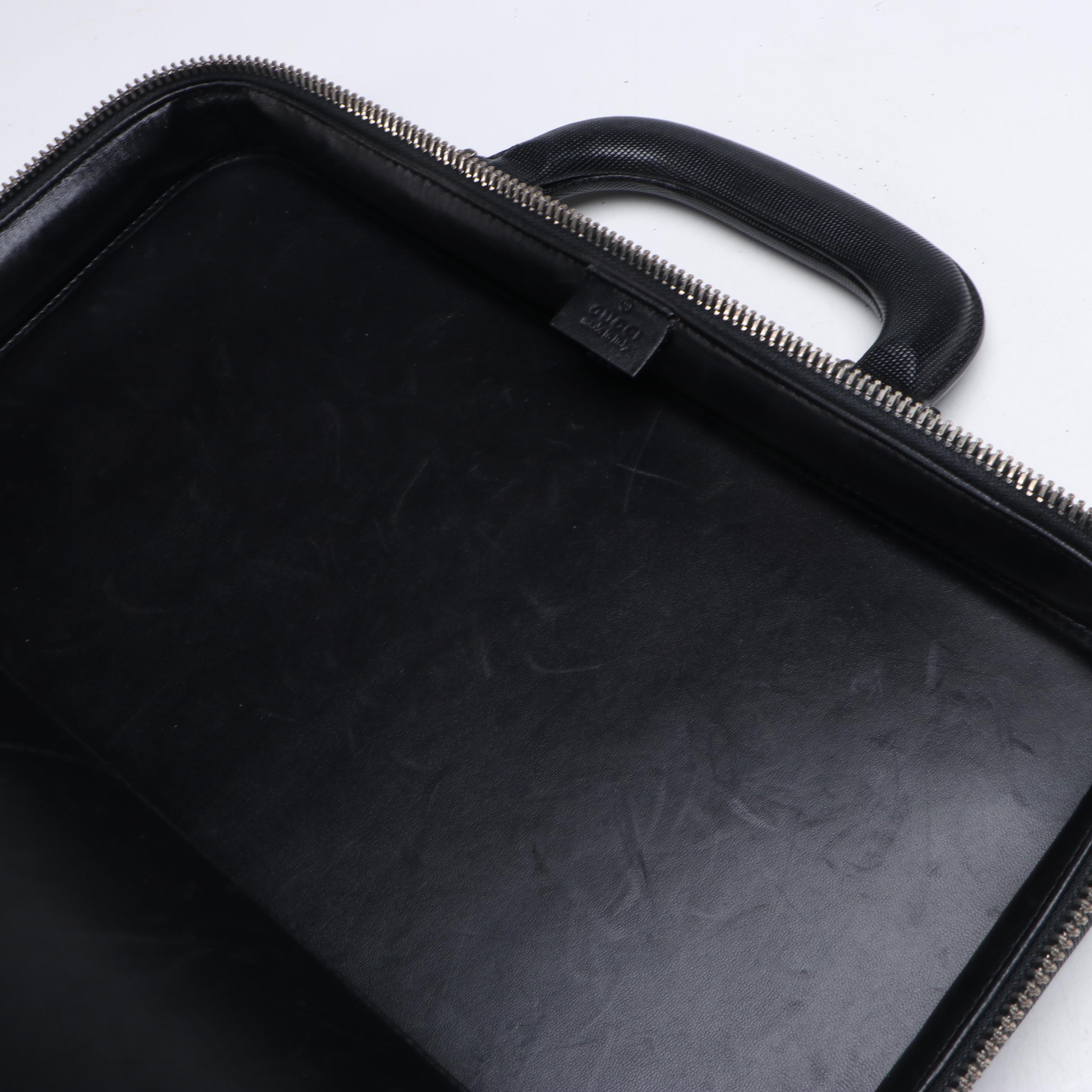 Gucci Hard Shell Briefcase Bag in Black Textured Leather
