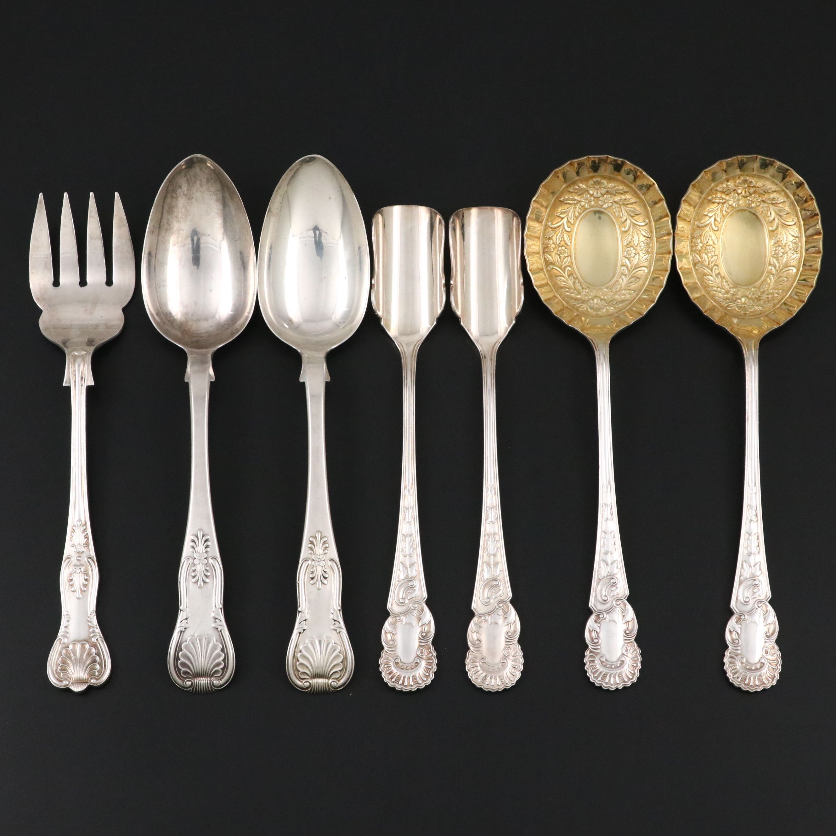 Scottish Sterling Silver Spoons with English Silver Plate Serving Utensils