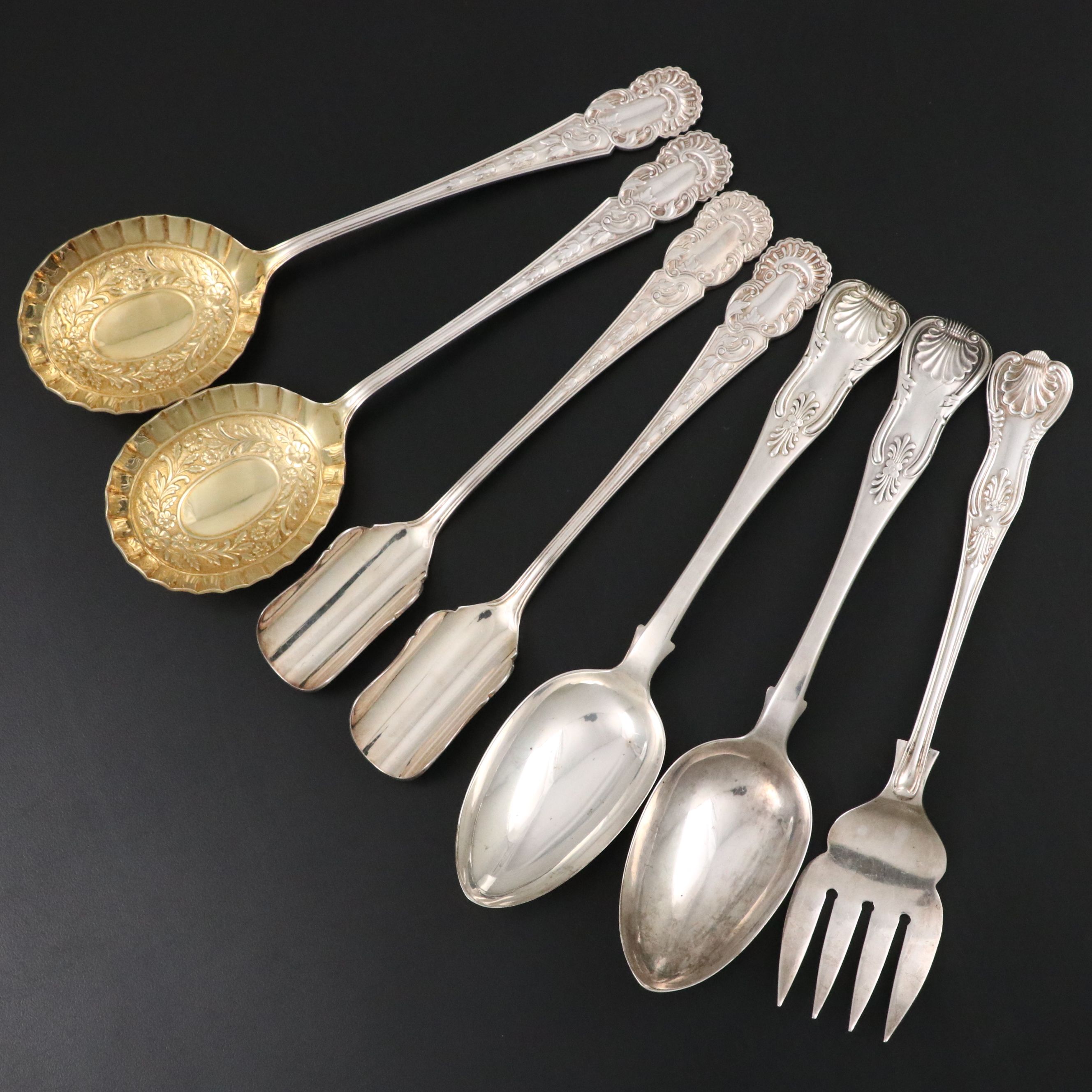 Scottish Sterling Silver Spoons with English Silver Plate Serving Utensils