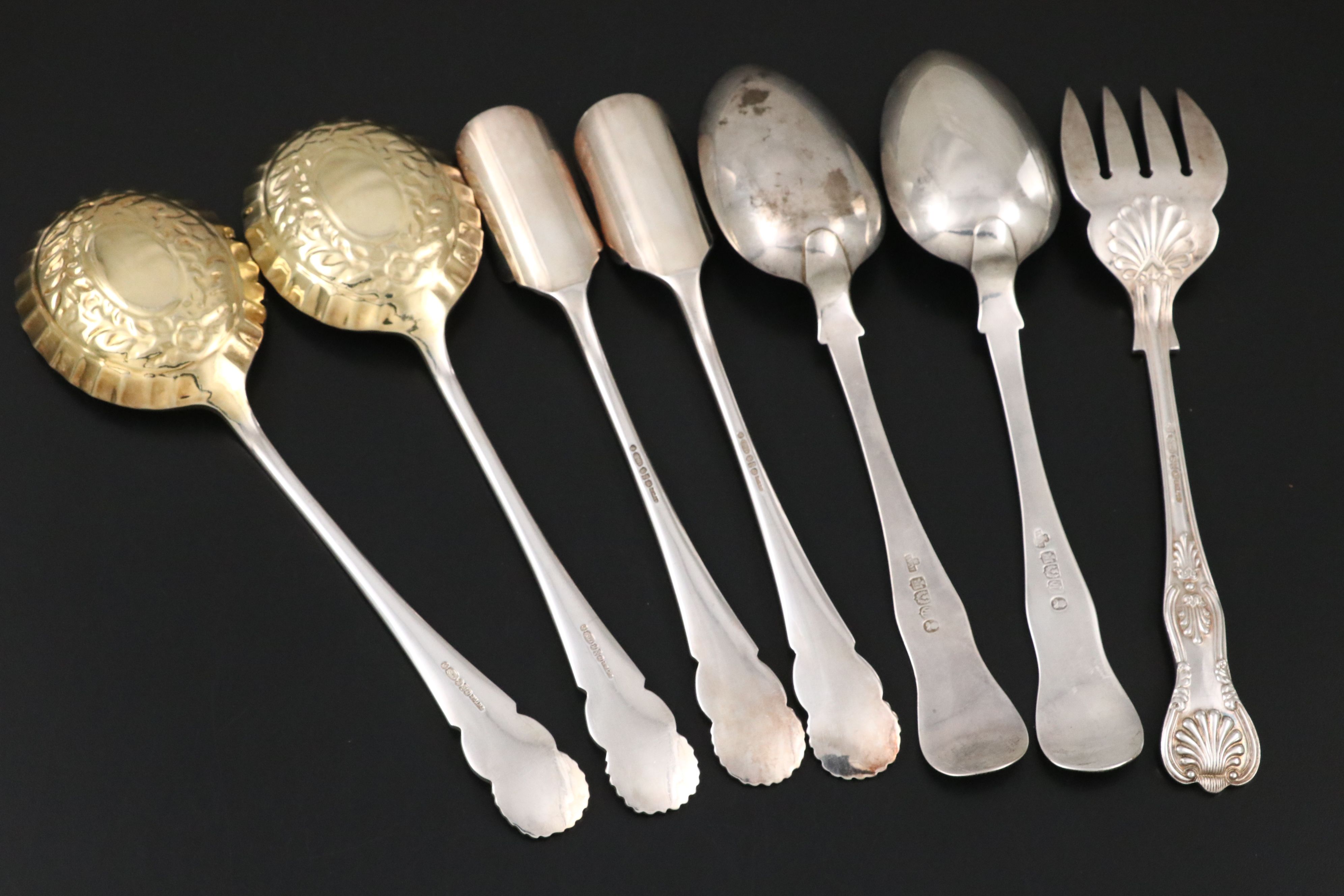 Scottish Sterling Silver Spoons with English Silver Plate Serving Utensils