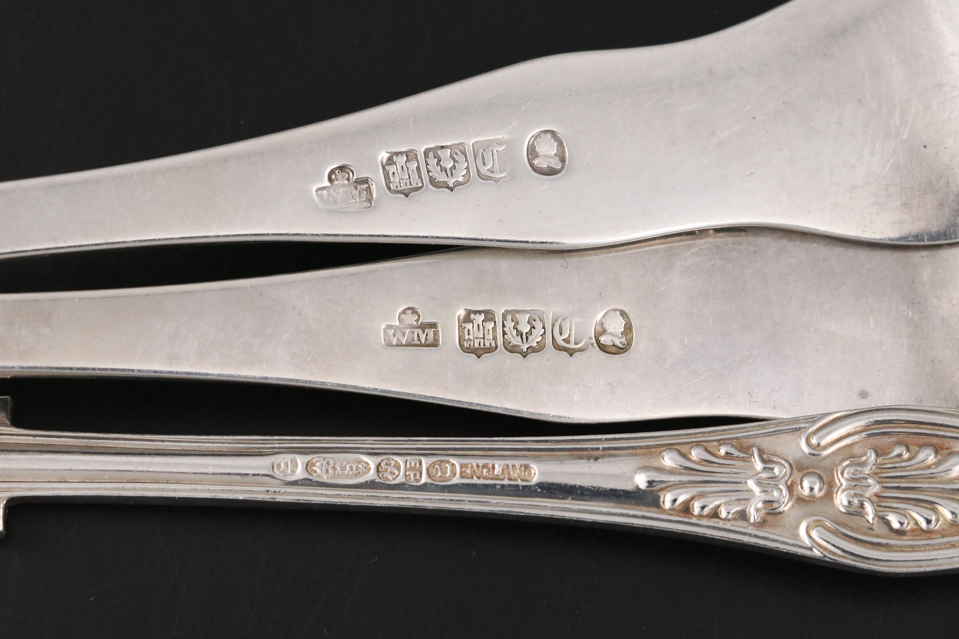 Scottish Sterling Silver Spoons with English Silver Plate Serving Utensils