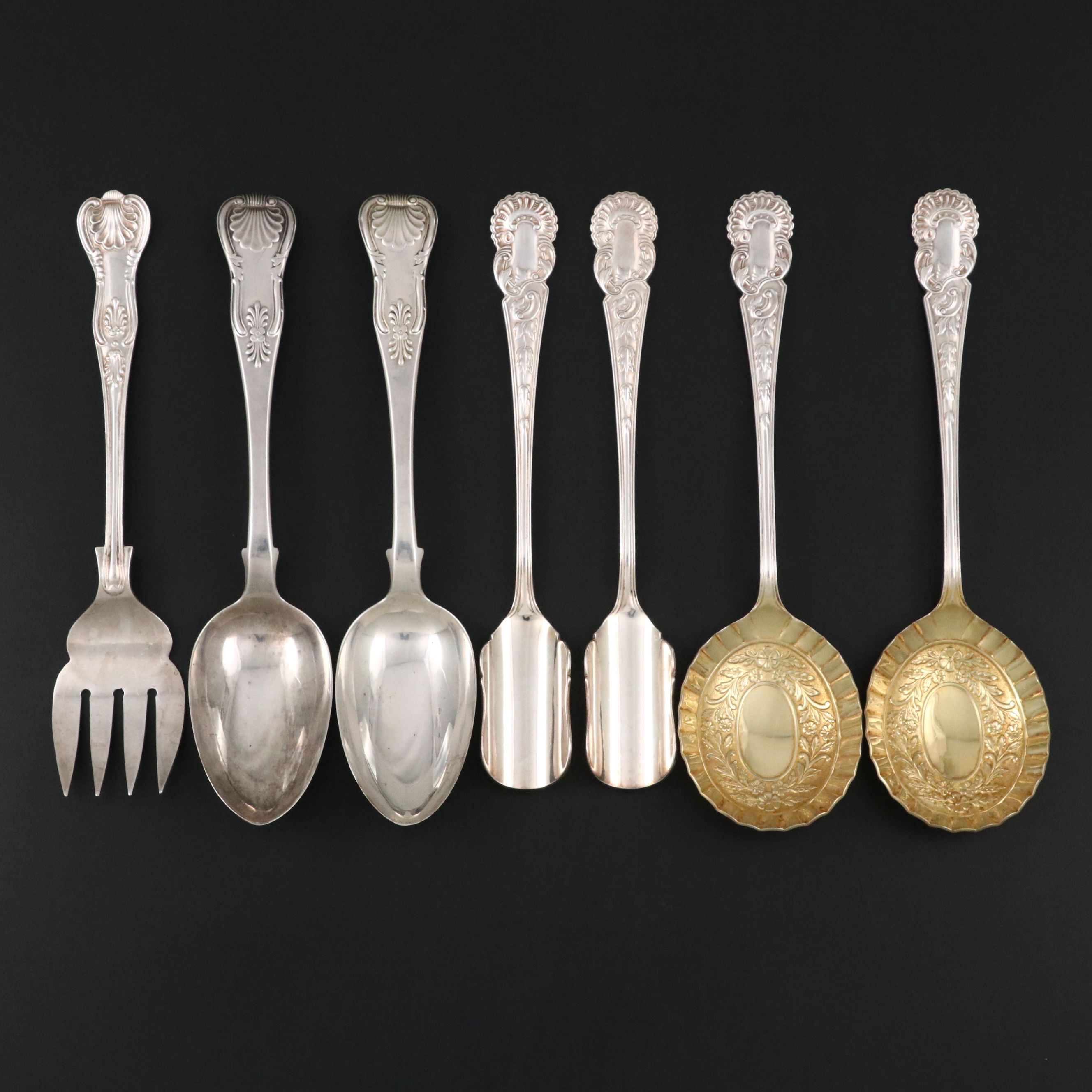 Scottish Sterling Silver Spoons with English Silver Plate Serving Utensils
