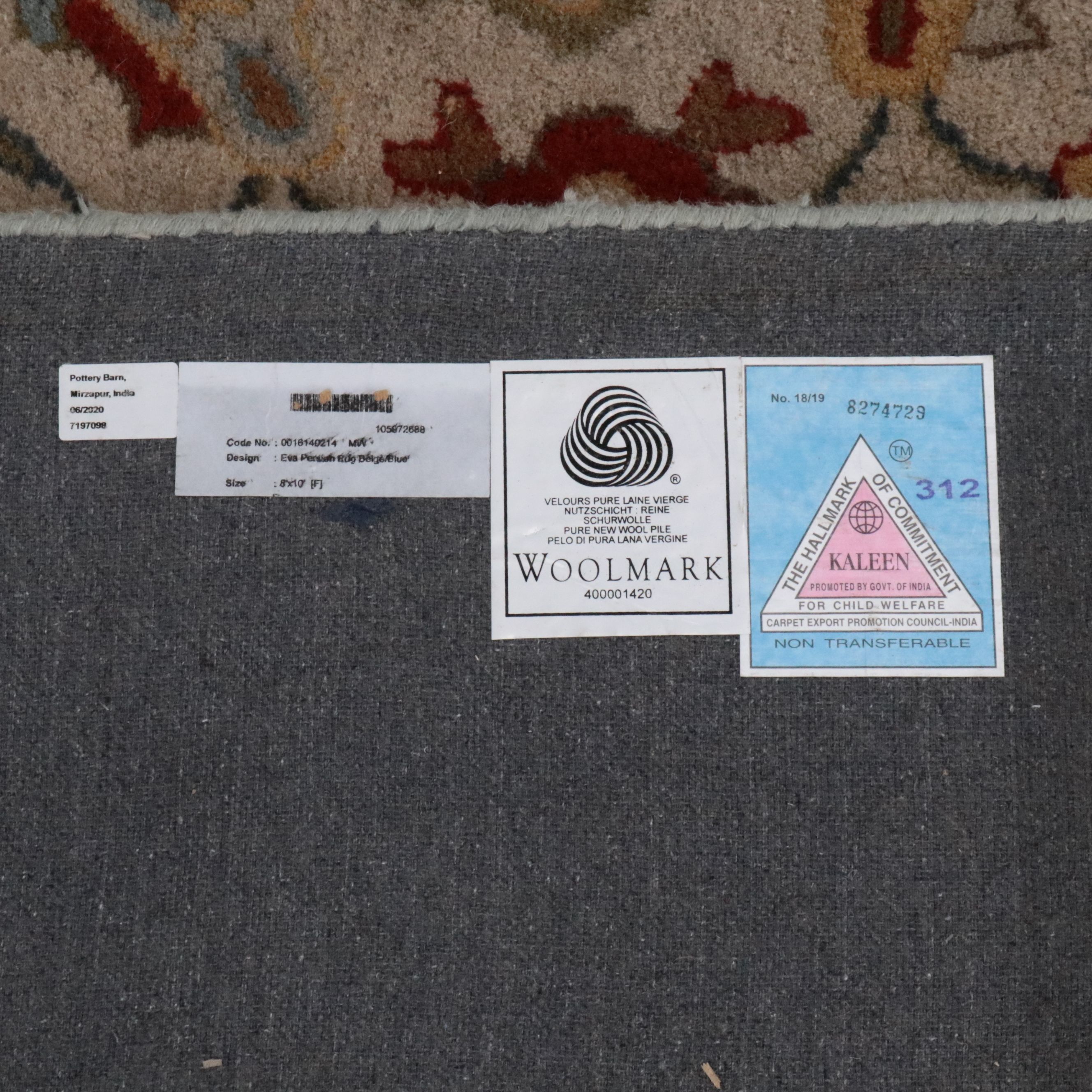 7'11 x 9'11 Hand-Tufted Pottery Barn "Eva" Area Rug