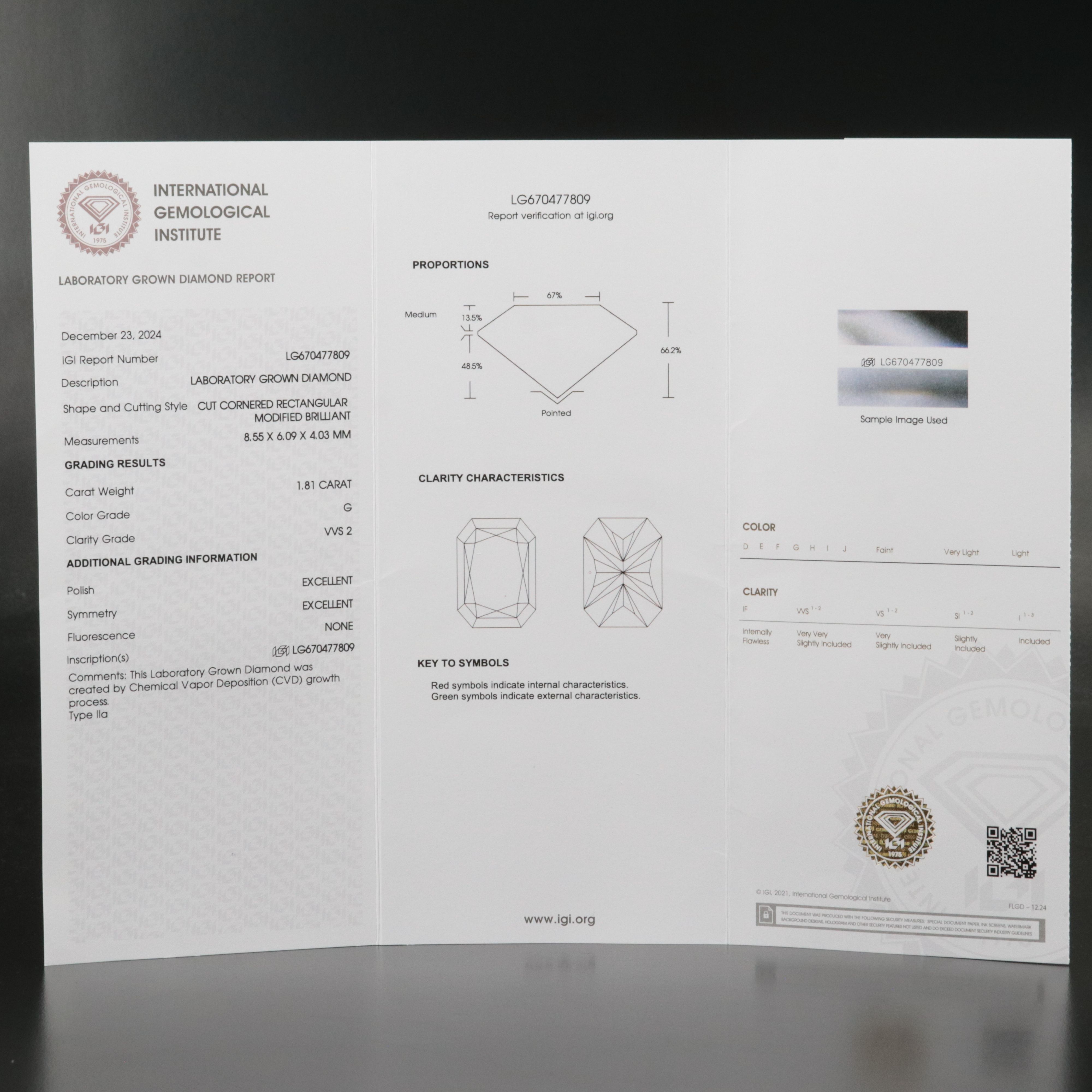 Loose 1.81 CT Lab Grown Diamond with IGI Report