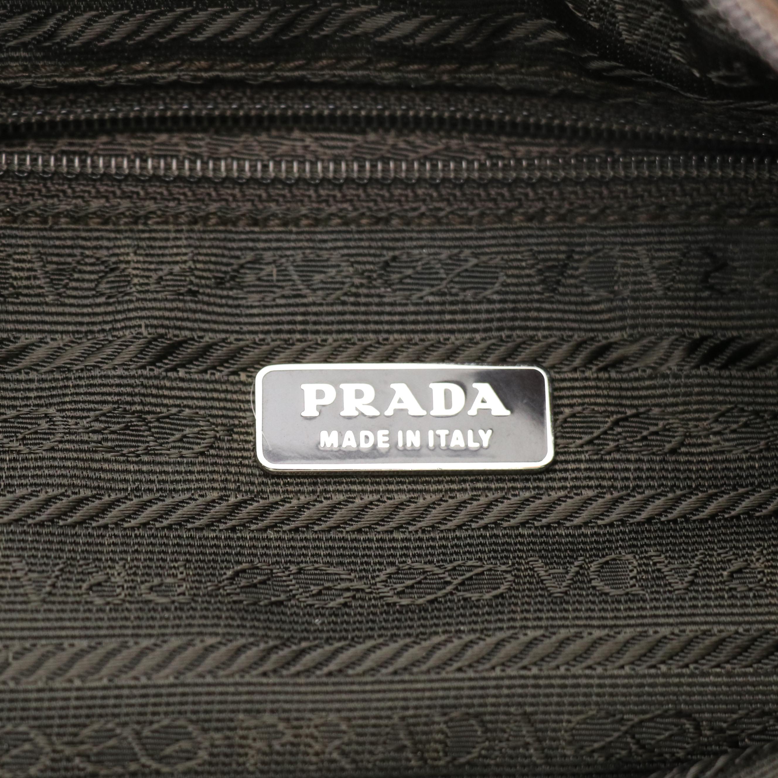 Prada Metallic Broccato Bow Fringe Handbag with Brown Leather Trim