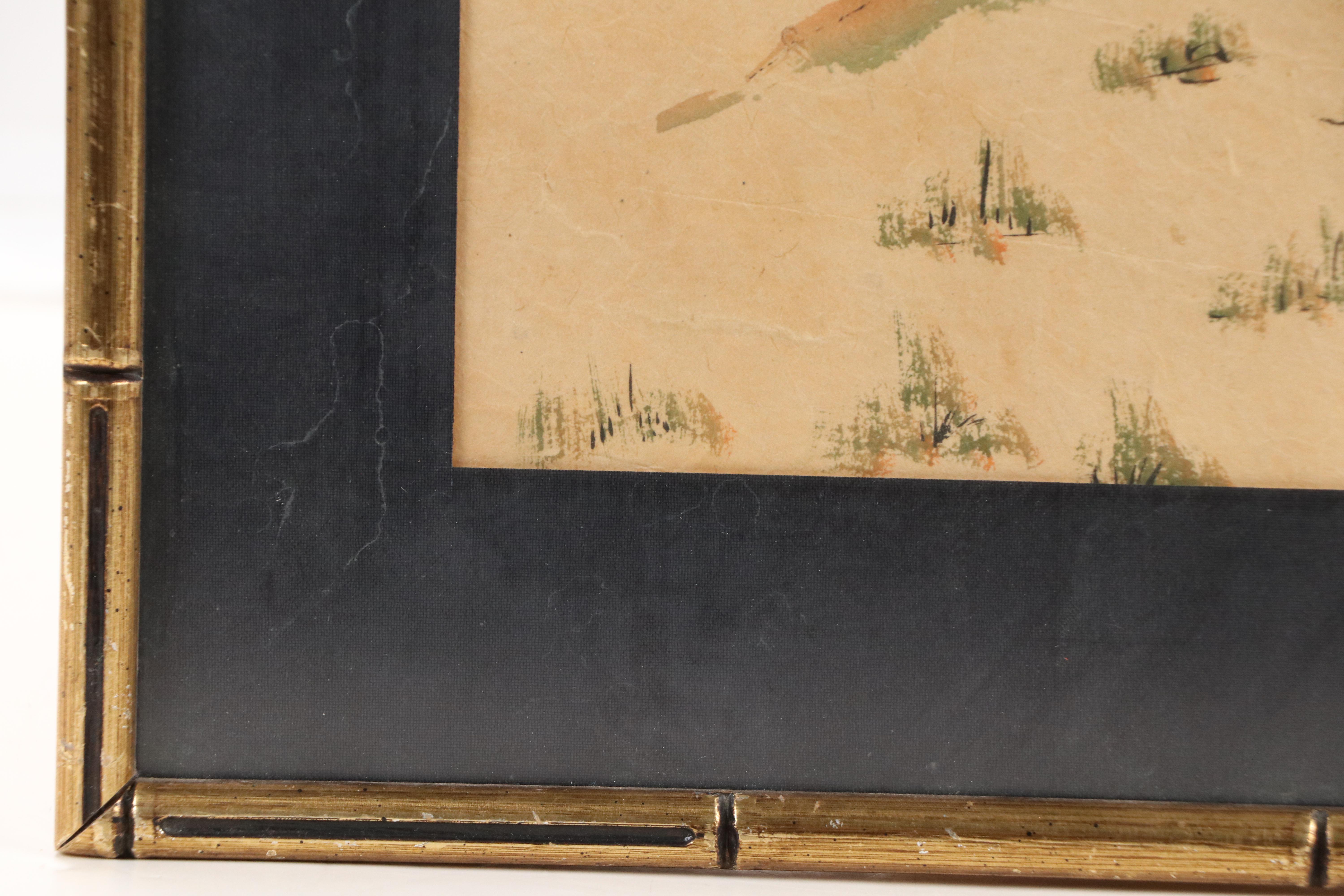 Chinese School Ink and Watercolor Painting of Man Under Tree with Calligraphy