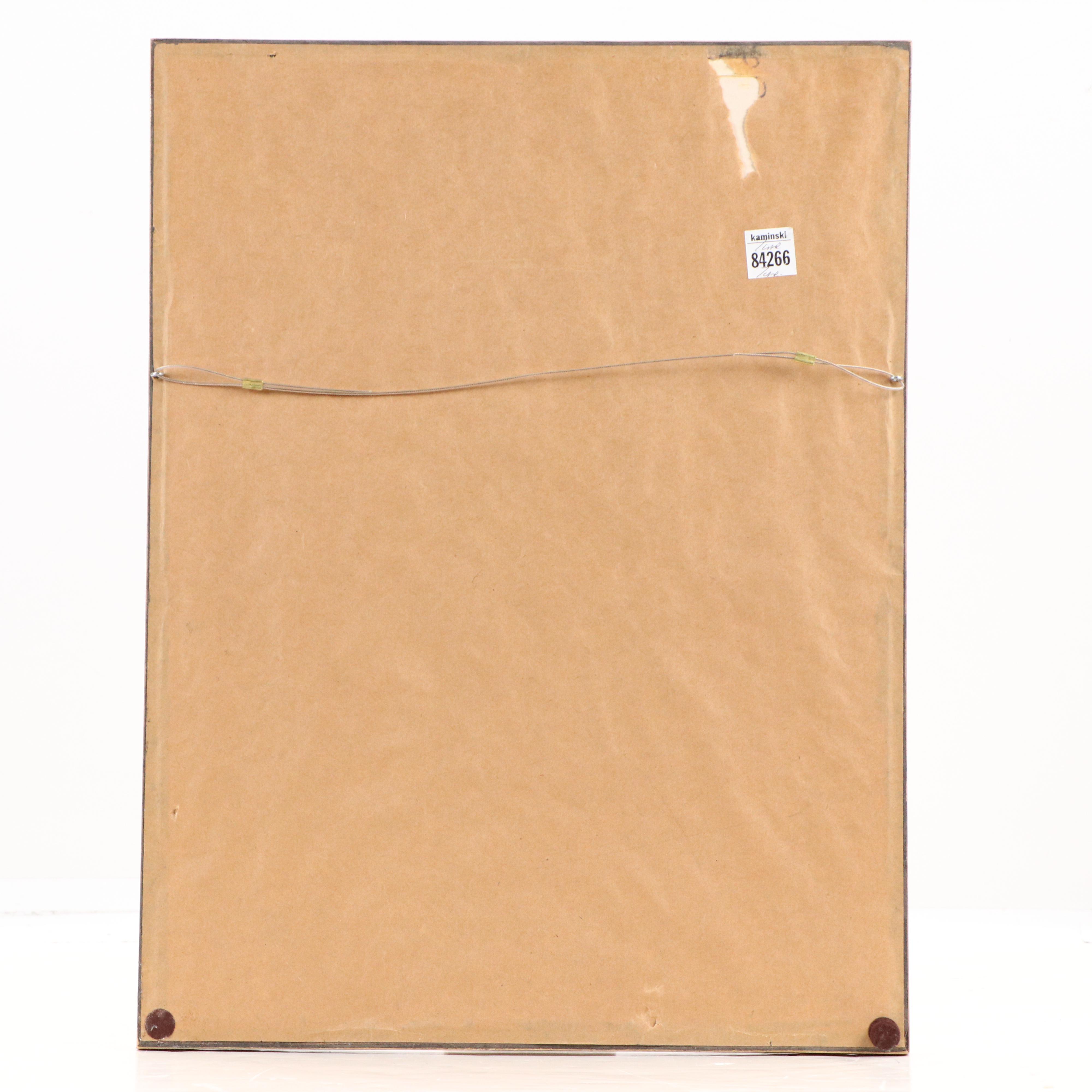 Chinese School Ink and Watercolor Painting of Man Under Tree with Calligraphy