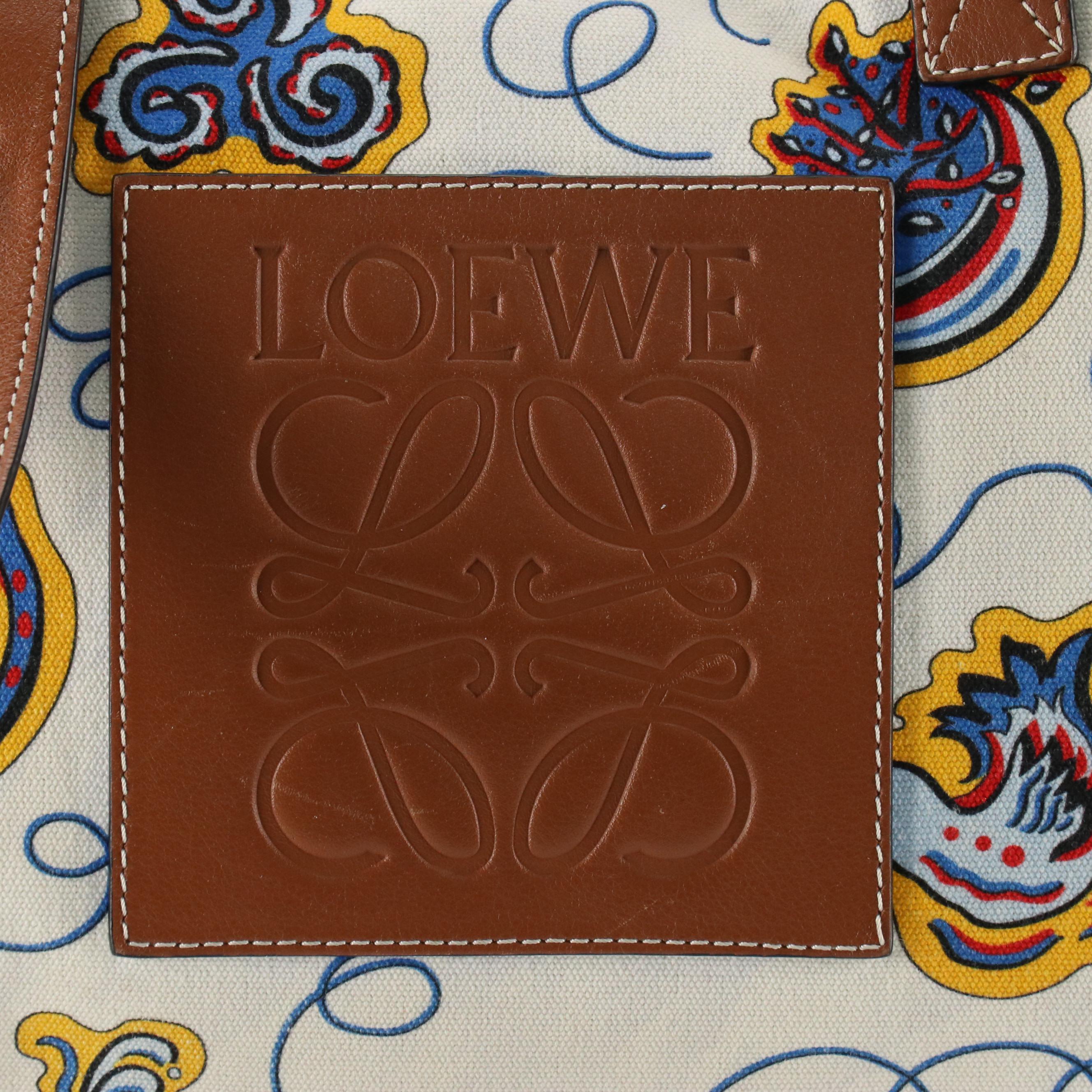 Loewe X Paula's Ibiza Printed Canvas Tote Bag with Brown Leather Trim