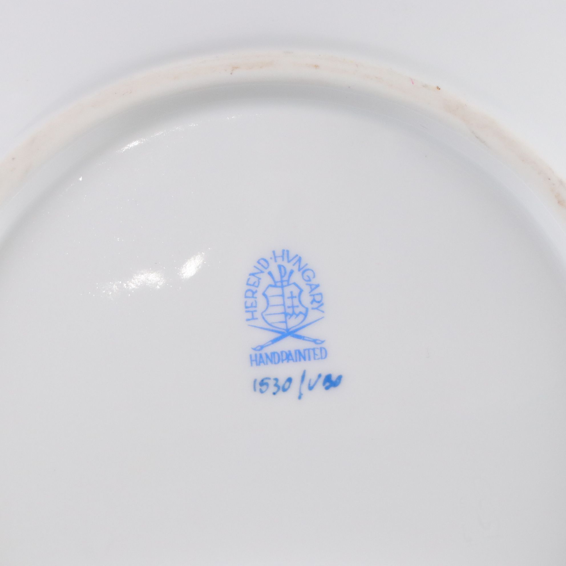 Herend "Queen Victoria" Hand-Painted Crescent Salad Plates & Trembleuse Cups