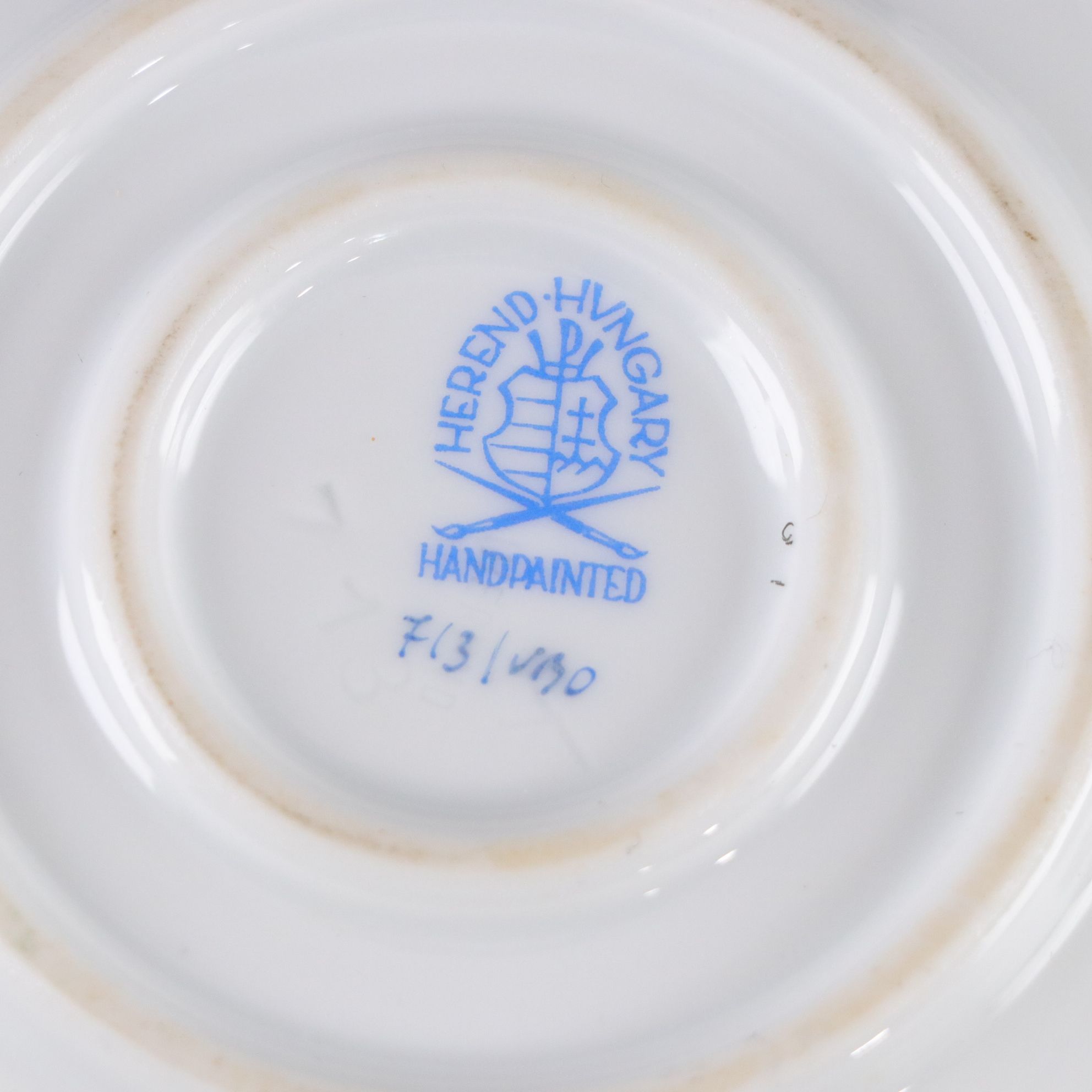 Herend "Queen Victoria" Hand-Painted Crescent Salad Plates & Trembleuse Cups