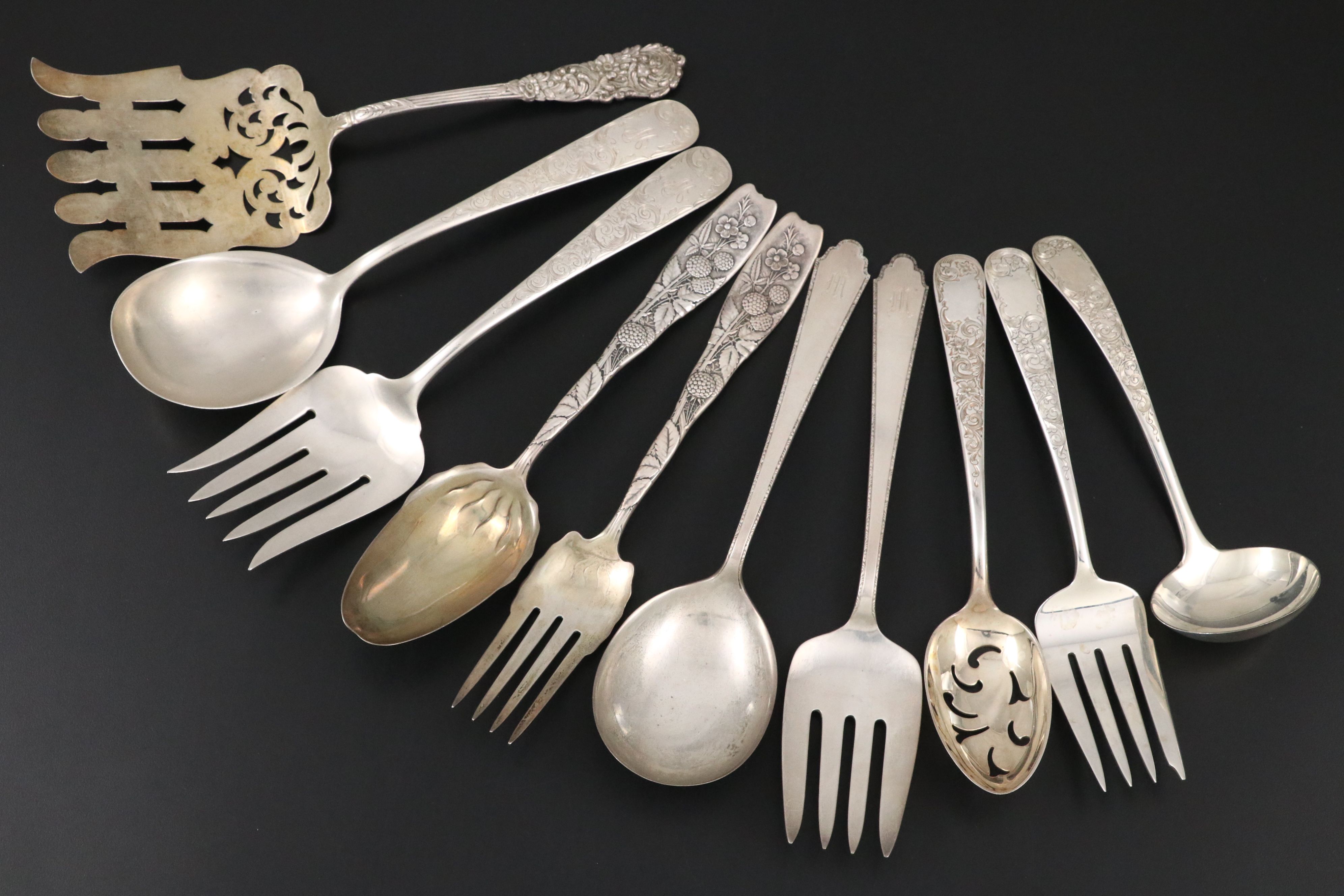 Reed & Barton Sterling Asparagus Fork with Whiting "Berry" and Assorted Servers