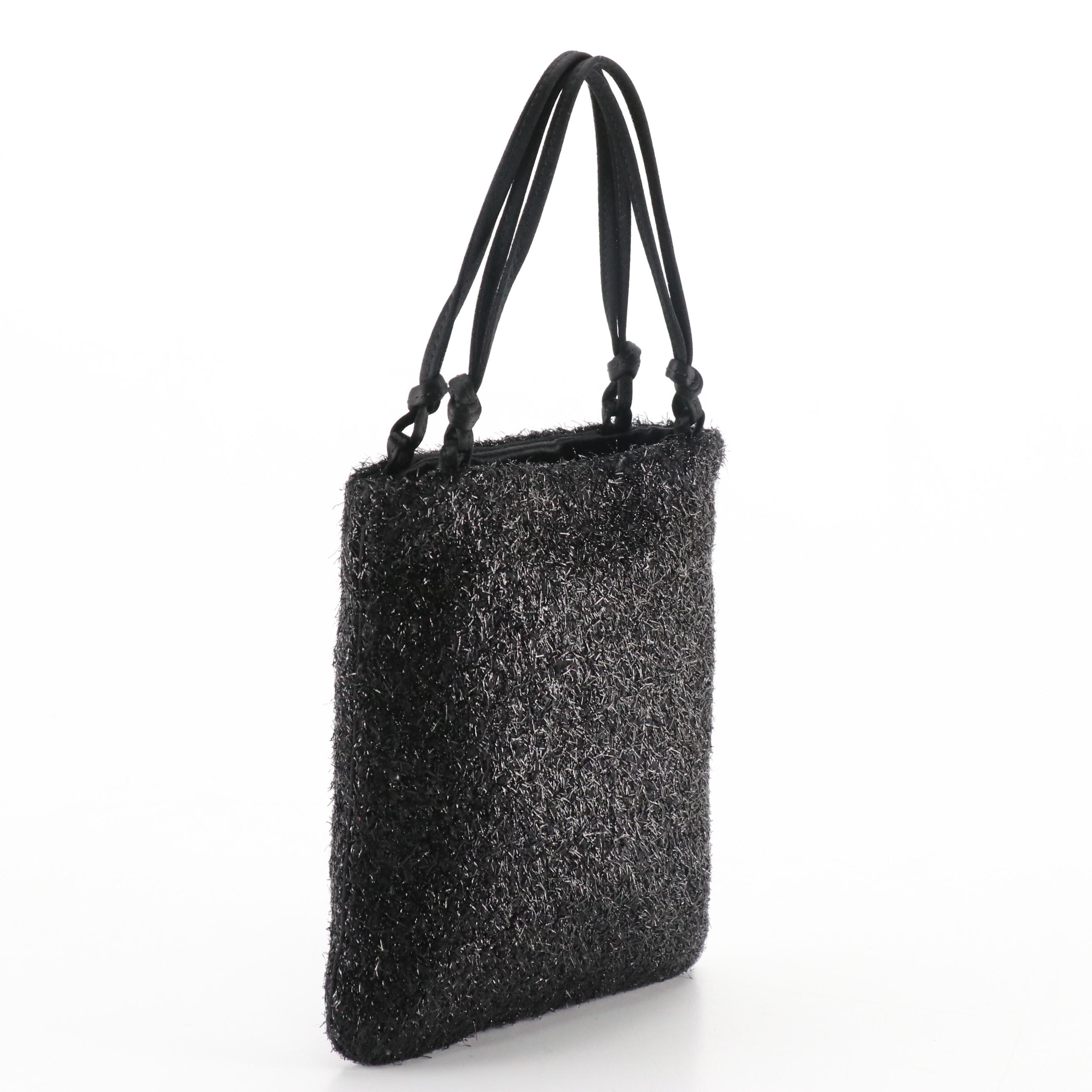 Prada Black Shimmery Lurex Evening Bag with Knotted Satin Strap Handles