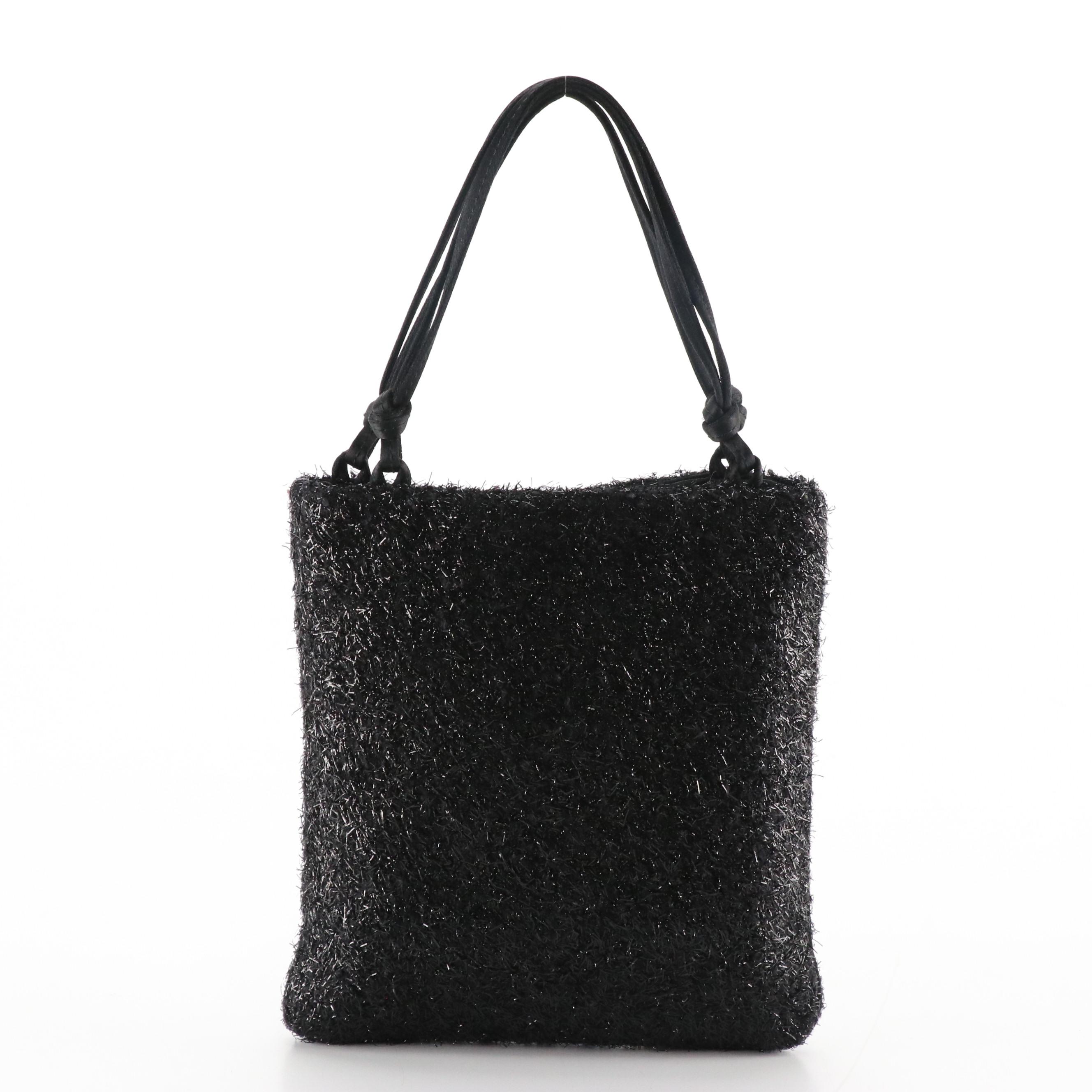 Prada Black Shimmery Lurex Evening Bag with Knotted Satin Strap Handles