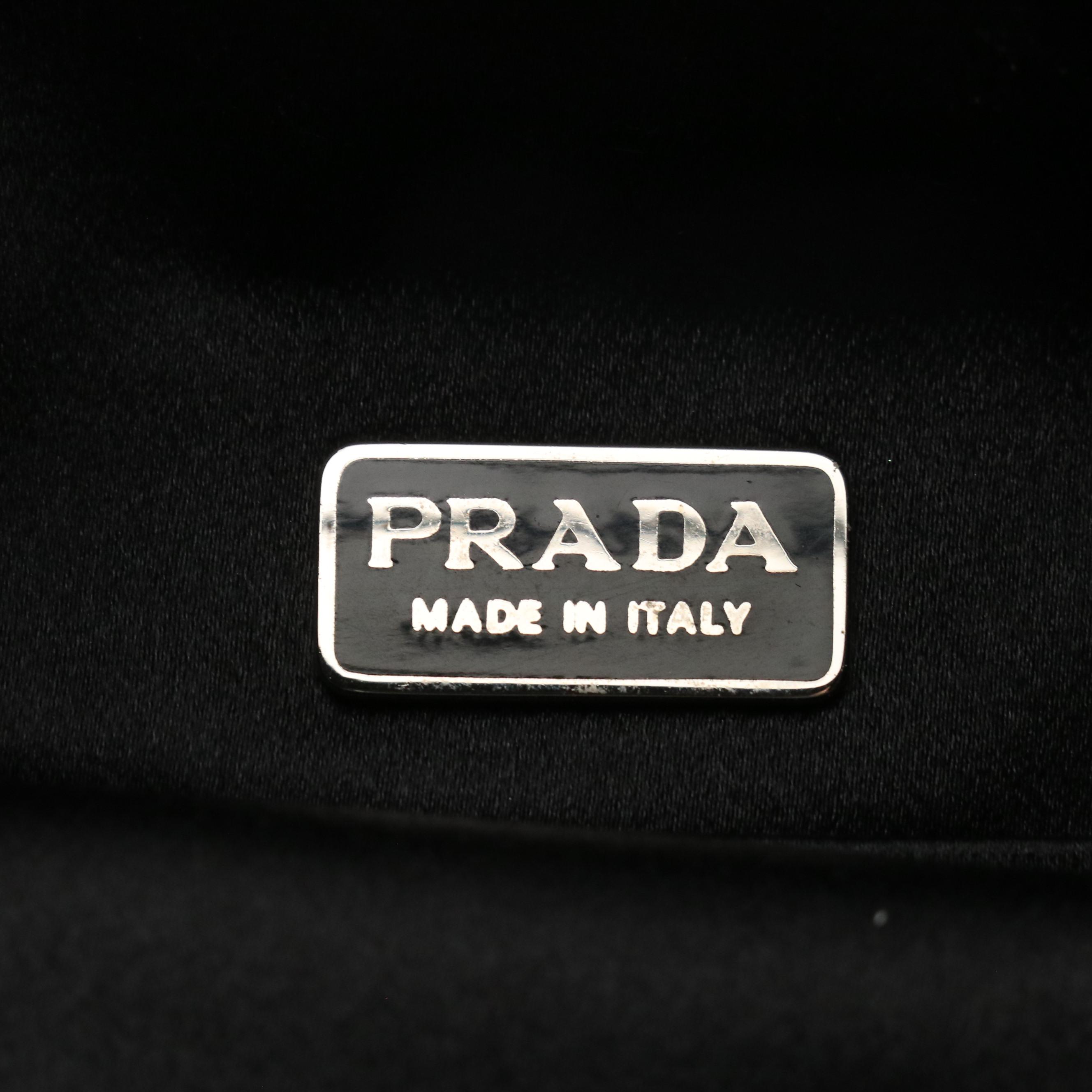 Prada Black Shimmery Lurex Evening Bag with Knotted Satin Strap Handles