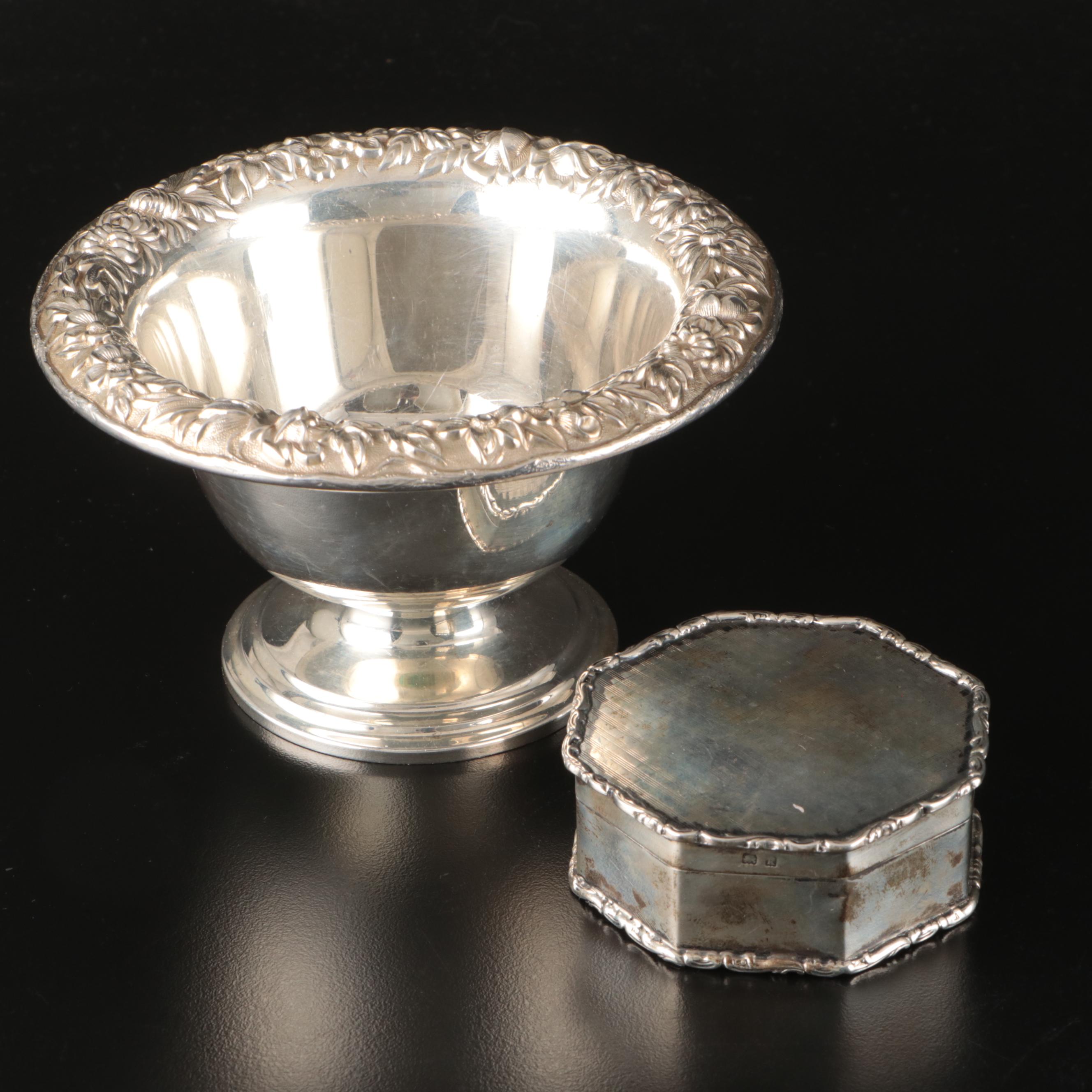 S. Kirk & Son Repoussé Sterling Silver Pedestal Bowl with English Sterling Box
