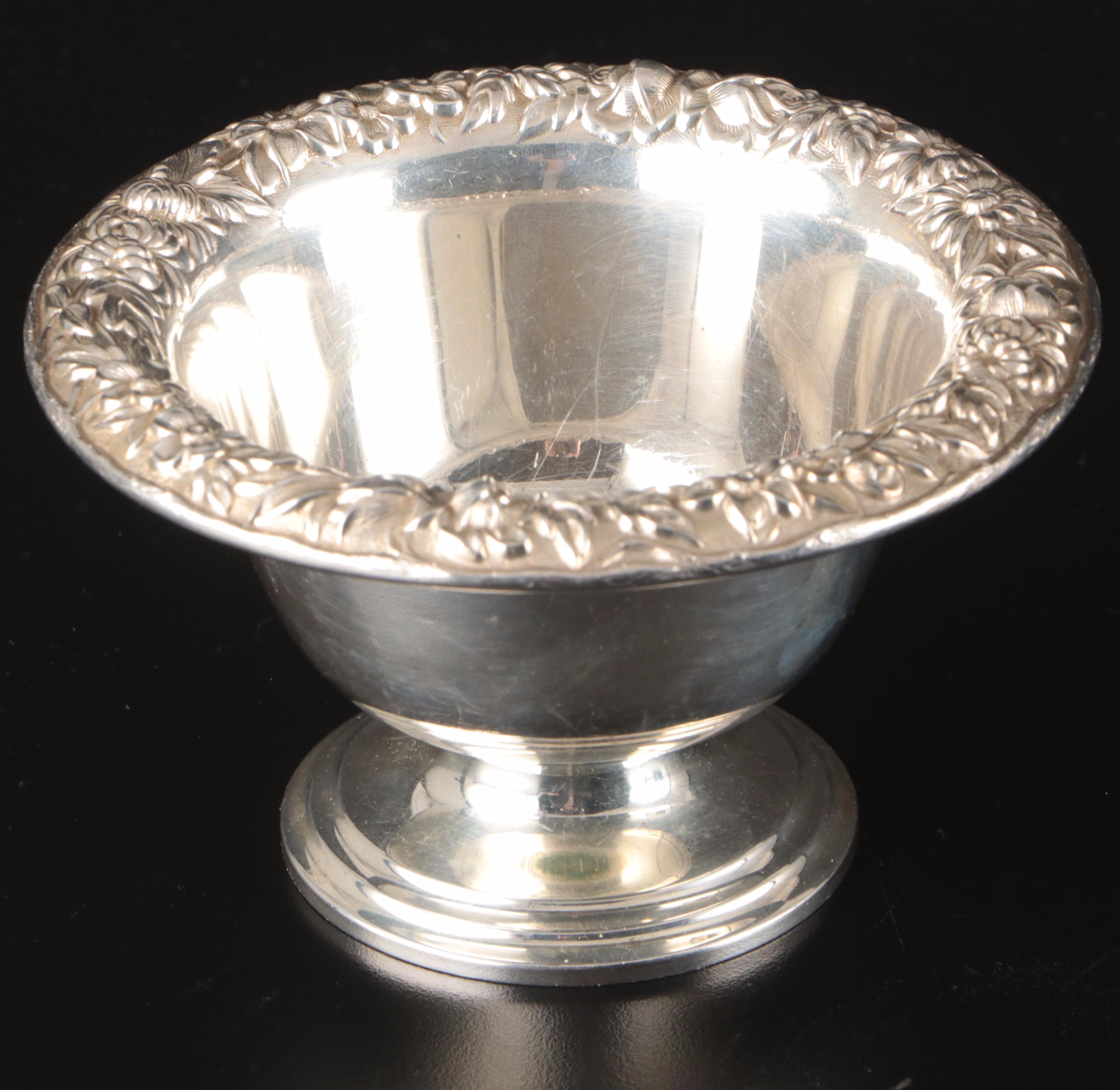 S. Kirk & Son Repoussé Sterling Silver Pedestal Bowl with English Sterling Box