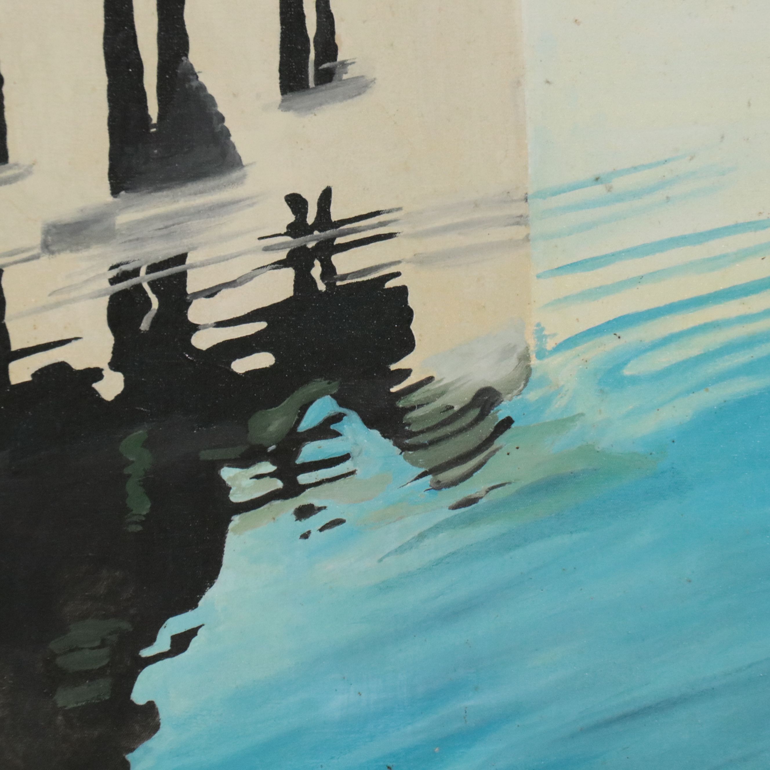 Seward Monumental Oil Painting of Castle Reflected in Lake, 1973