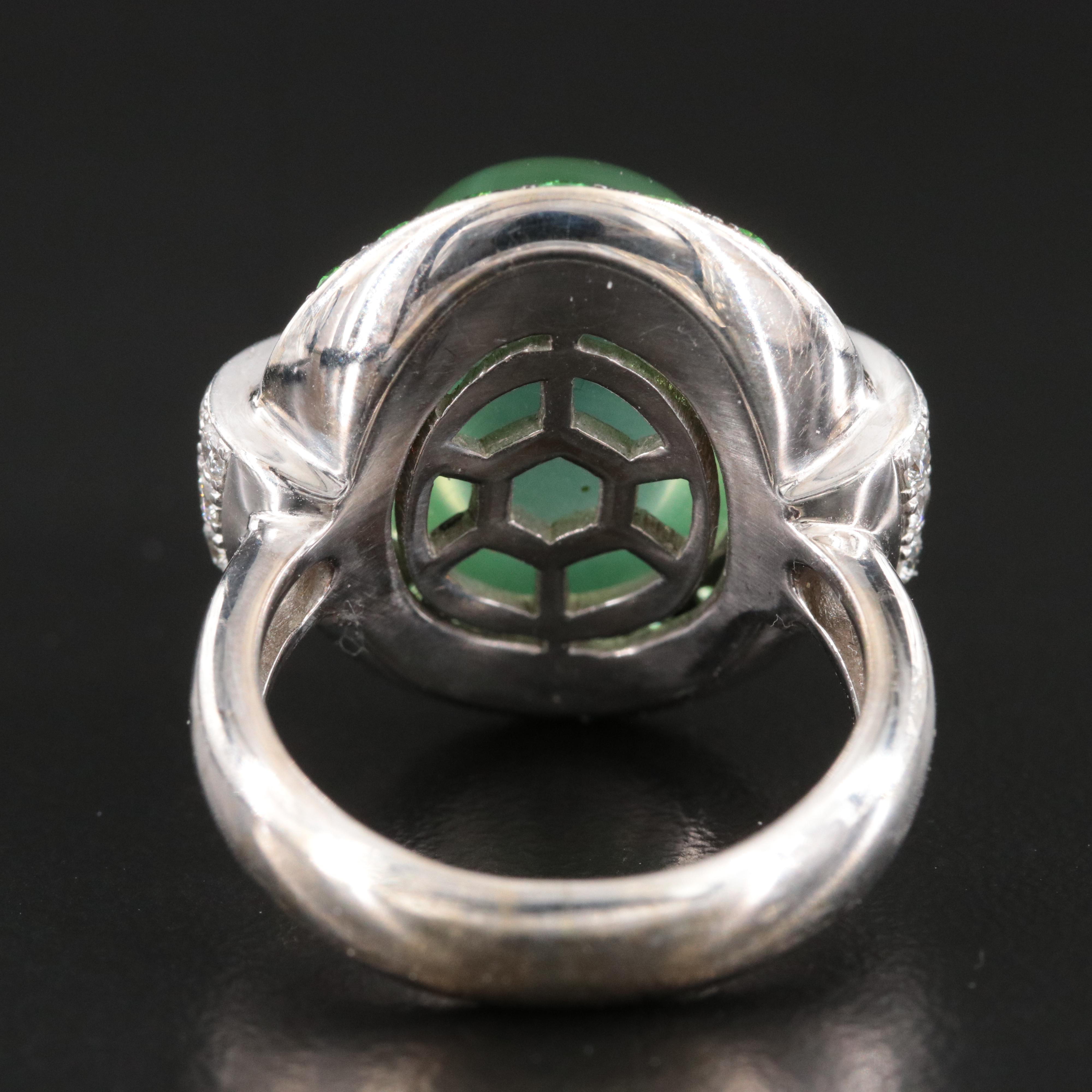 18K 12.00 CT Prehnite, Tsavorite and Pavé Diamond Ring