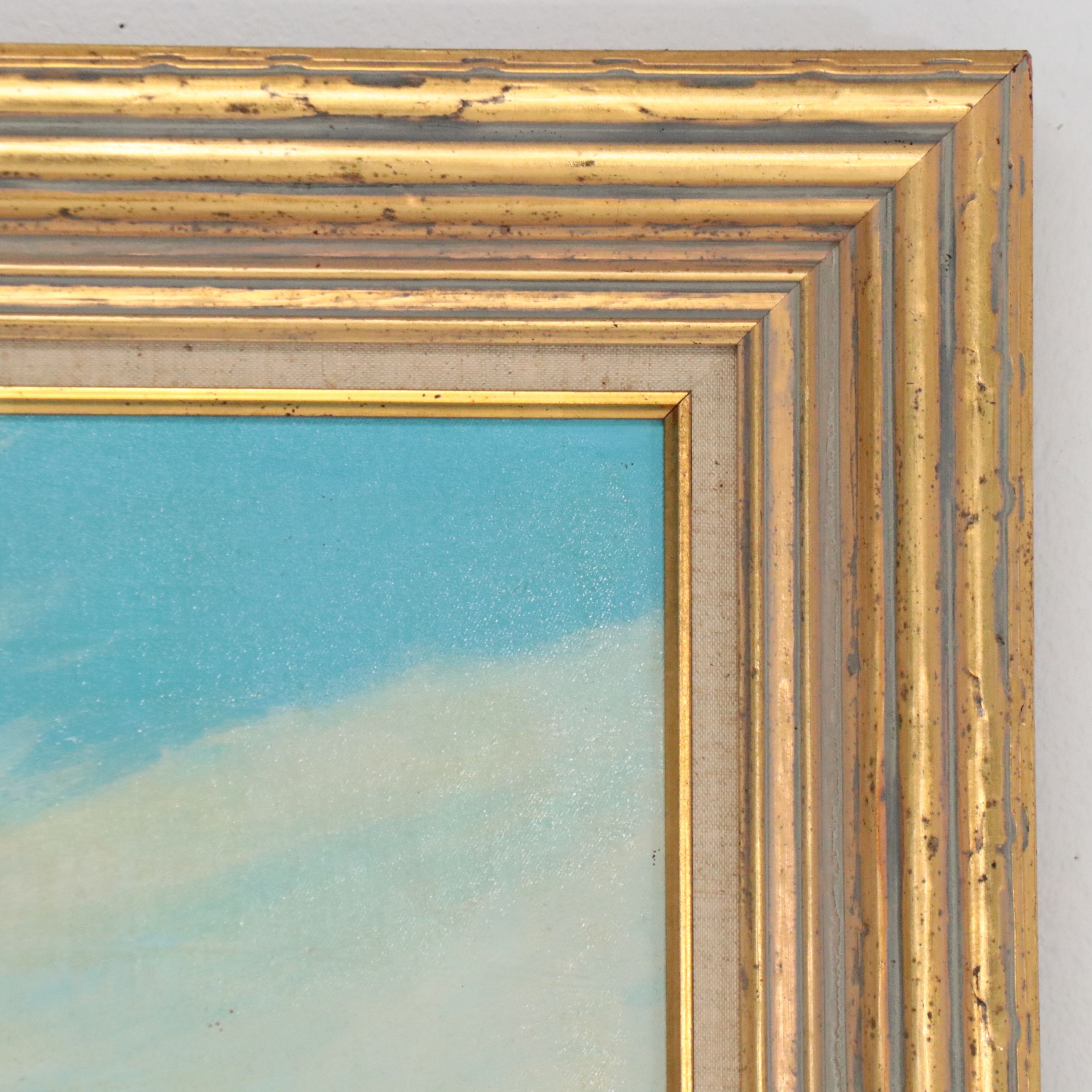 Seward Monumental Oil Painting of Castle Reflected in Lake, 1973