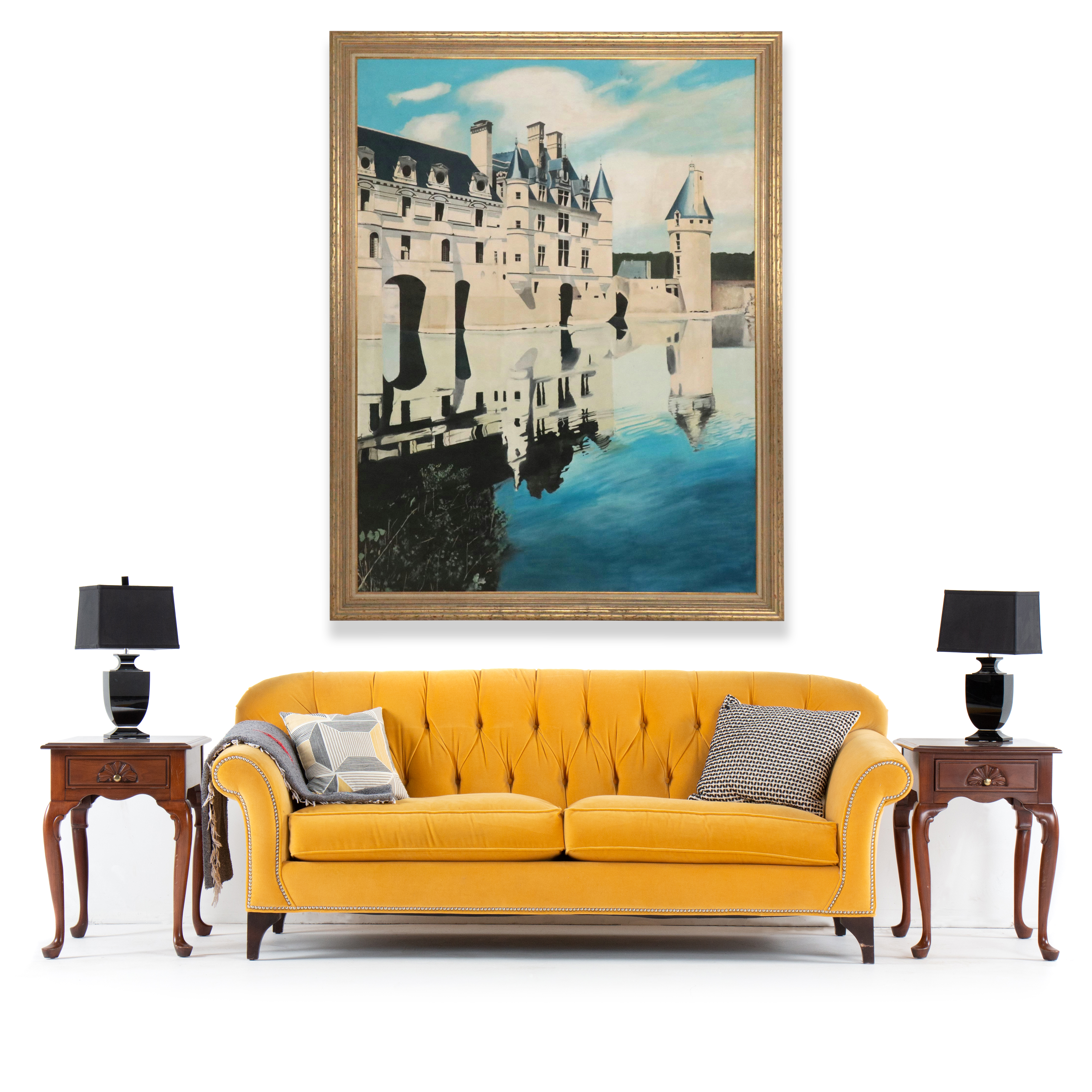 Seward Monumental Oil Painting of Castle Reflected in Lake, 1973