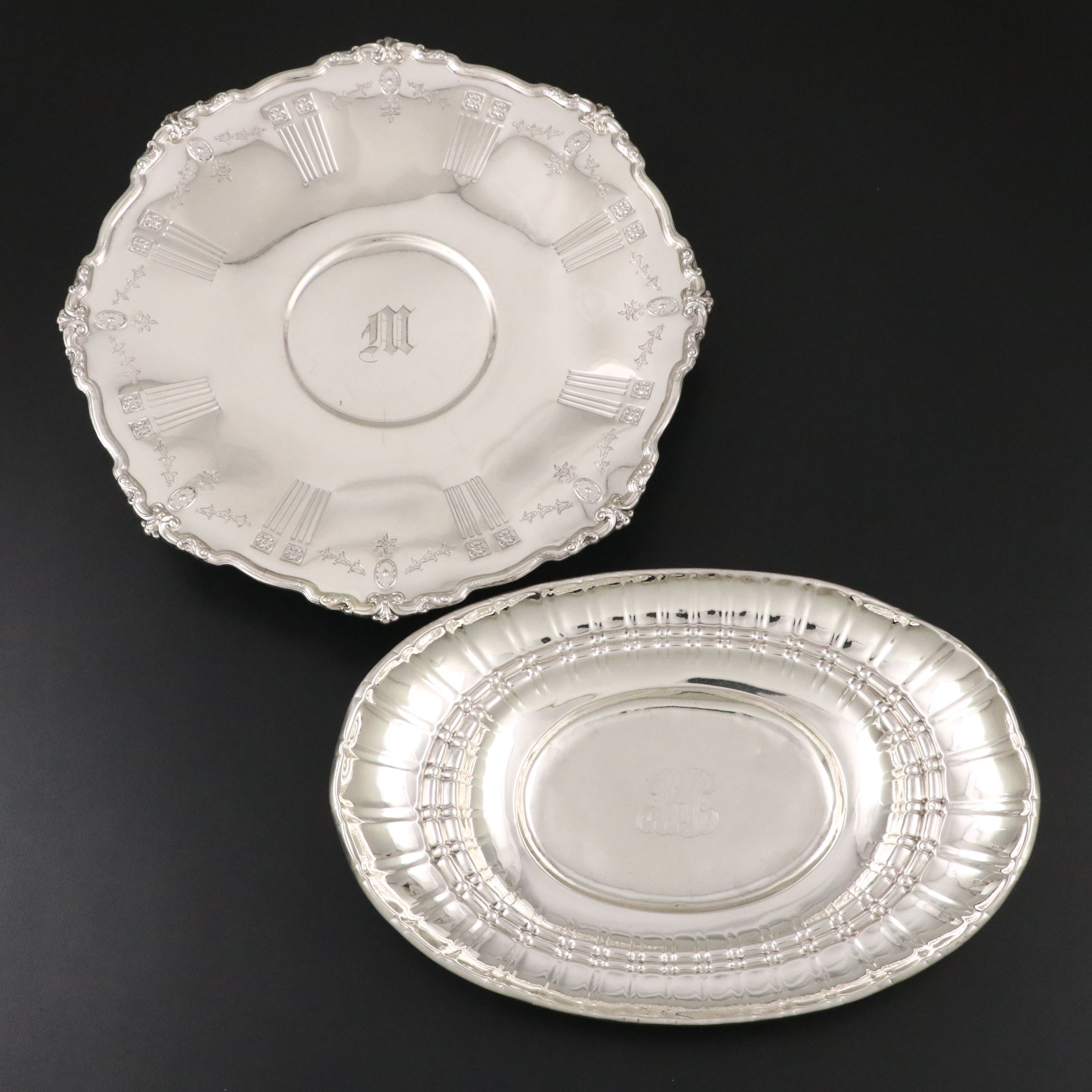 Reed & Barton Sterling Footed Platter with Mauser Sterling Oval Serving Bowl