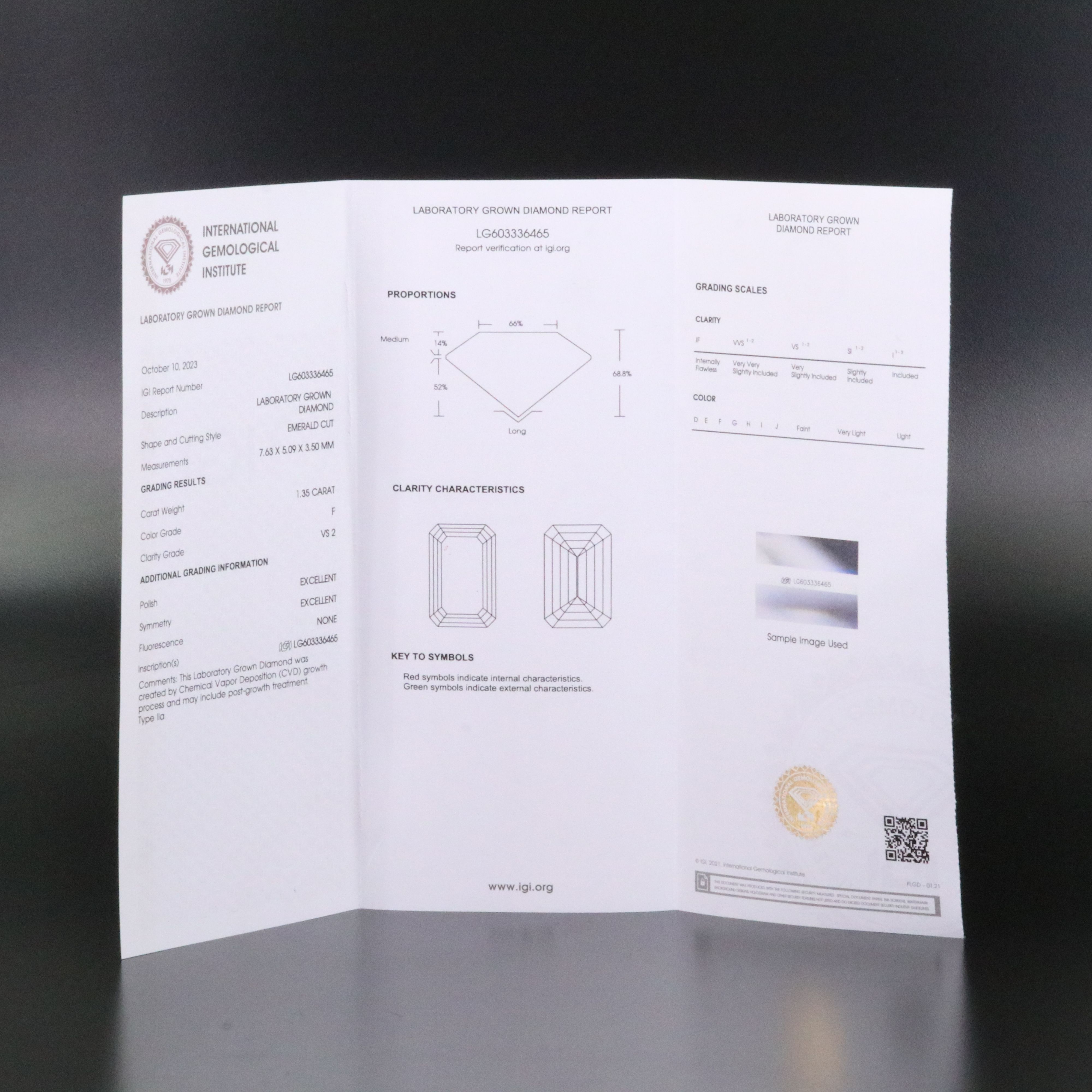 Loose 1.35 CT Lab Grown Diamond with IGI Report