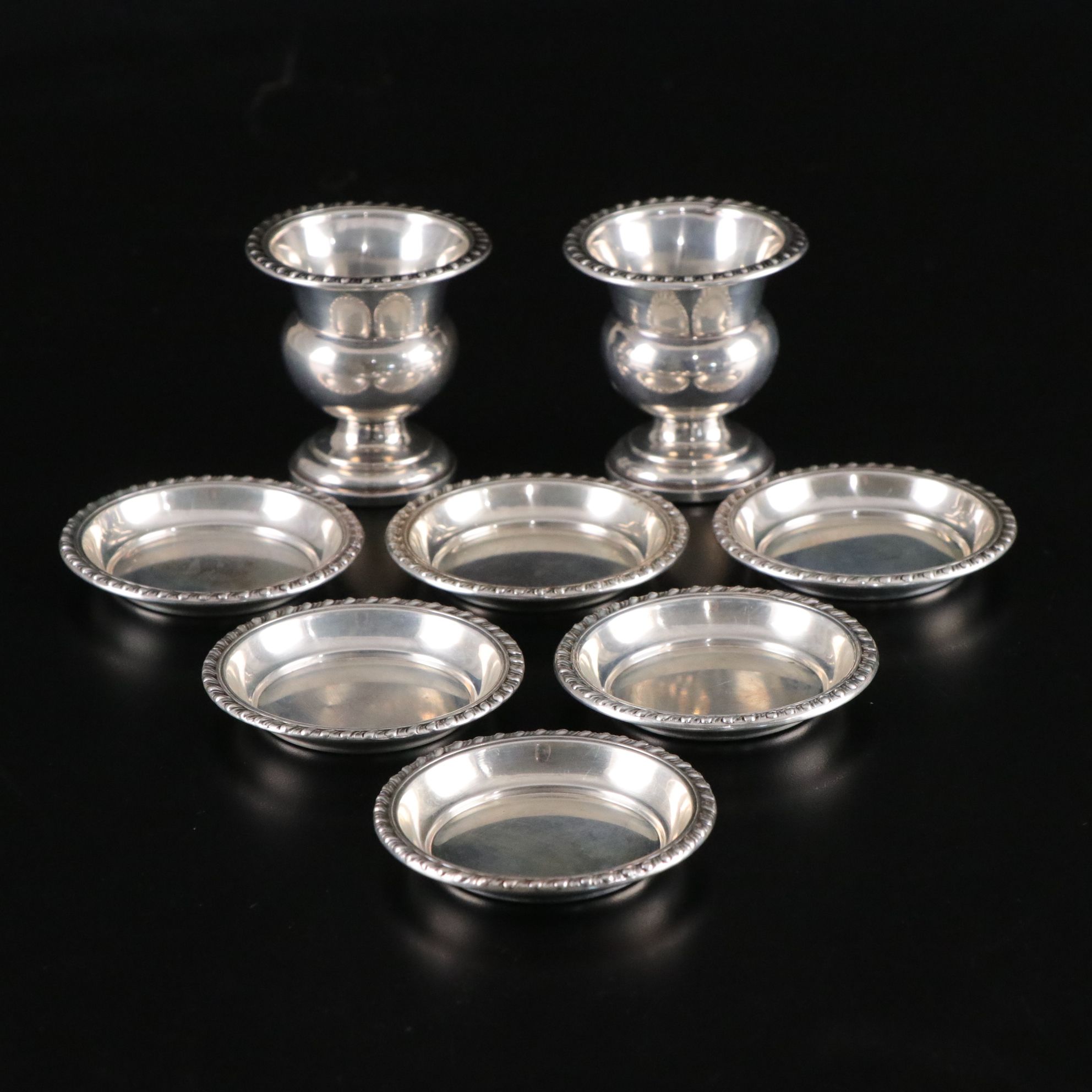 Six Revere Sterling Silver Nut Dishes and Two Cigarette Holders