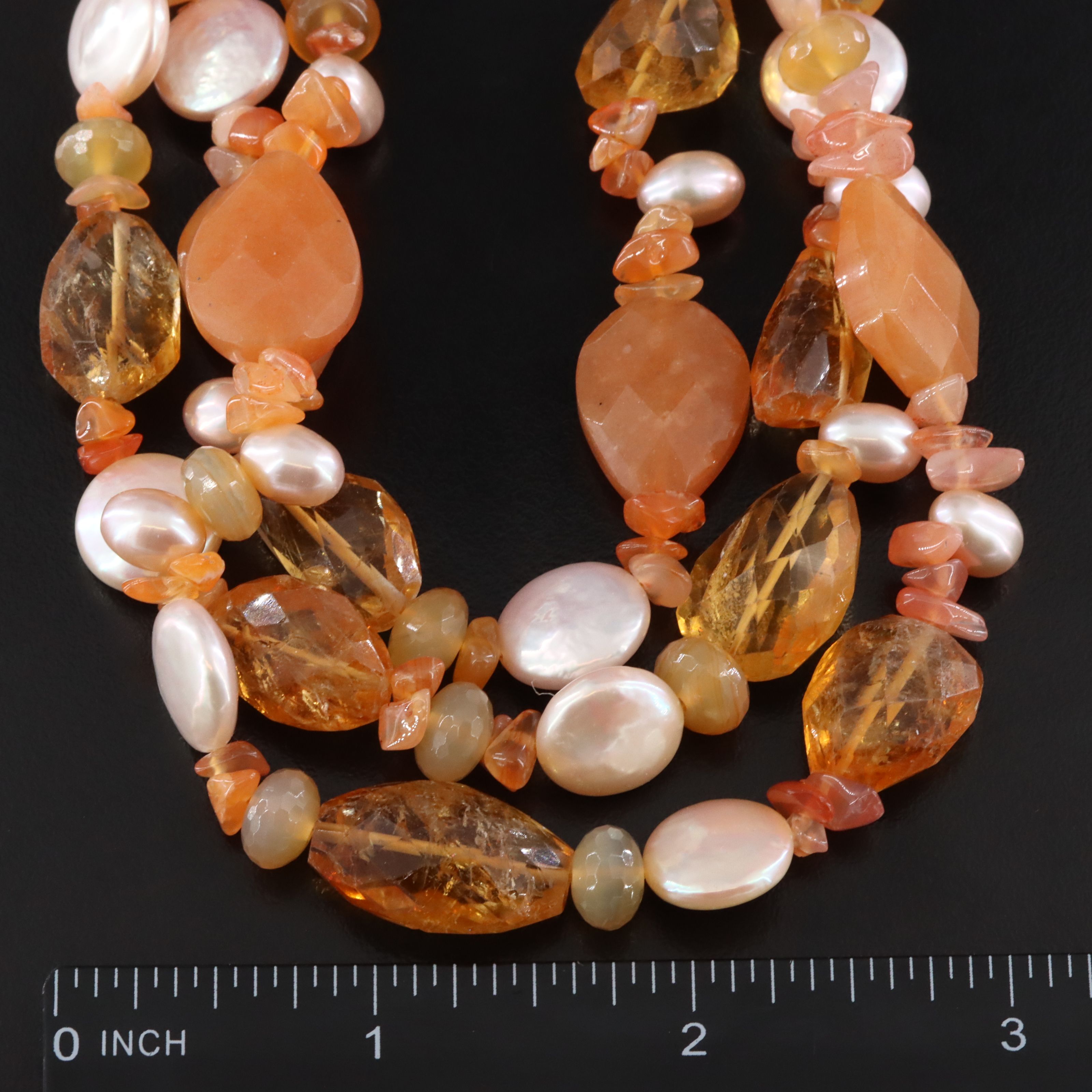 Graduated Citrine, Quartzite and Pearl Necklace with Sterling Clasp