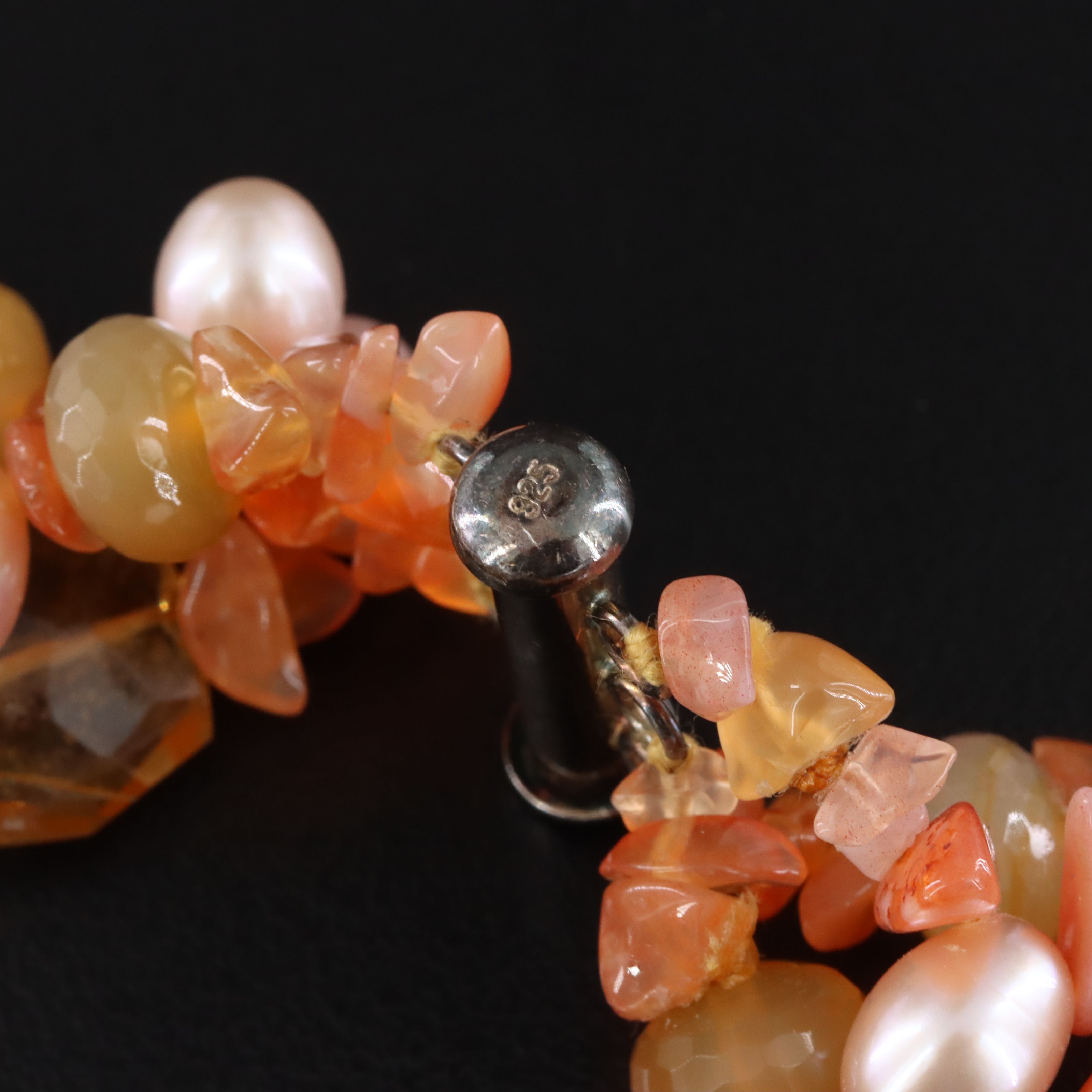 Graduated Citrine, Quartzite and Pearl Necklace with Sterling Clasp
