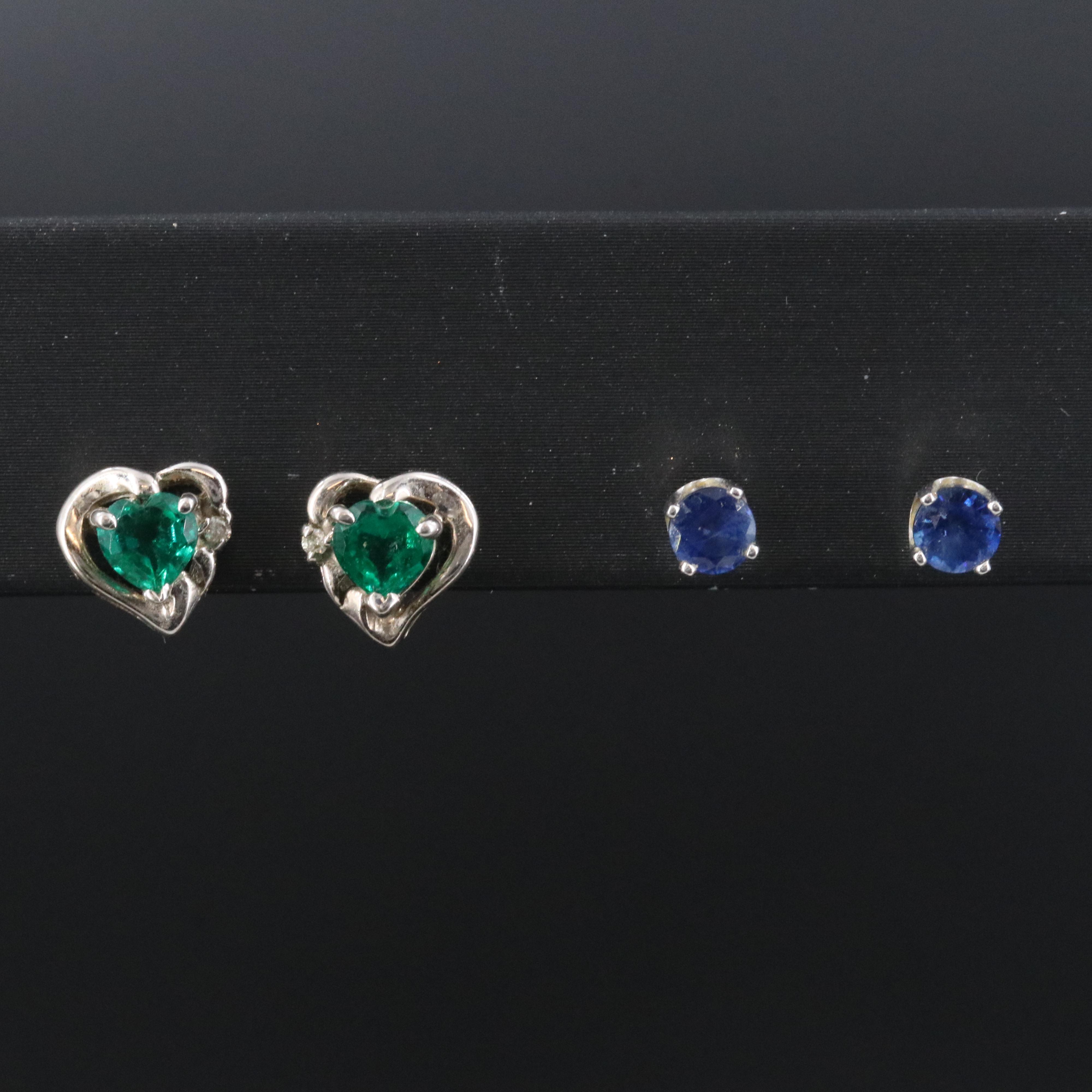 14K Emerald, Sapphire, and Diamond Earrings