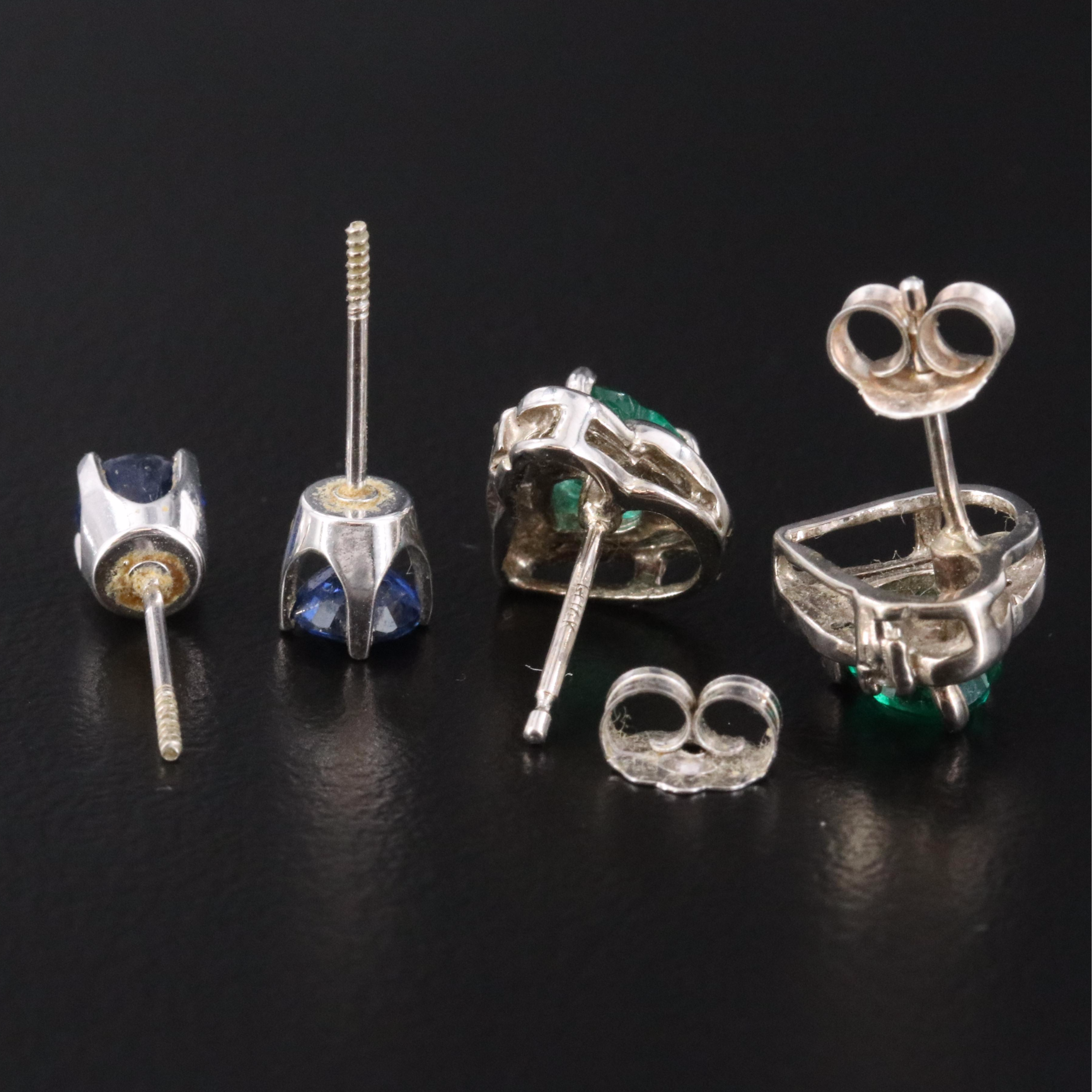 14K Emerald, Sapphire, and Diamond Earrings