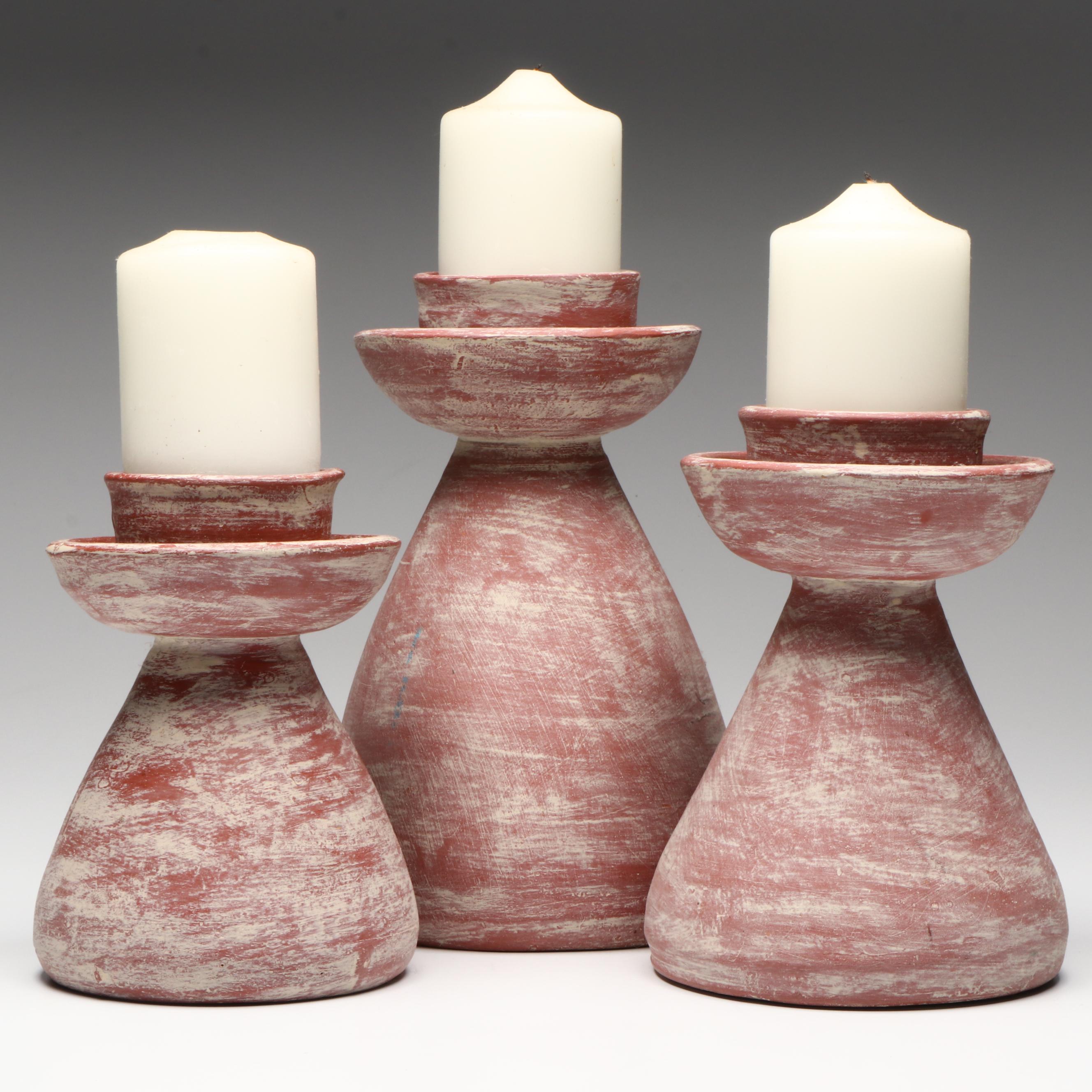 Rustic Unglazed Ceramic Candle Holders