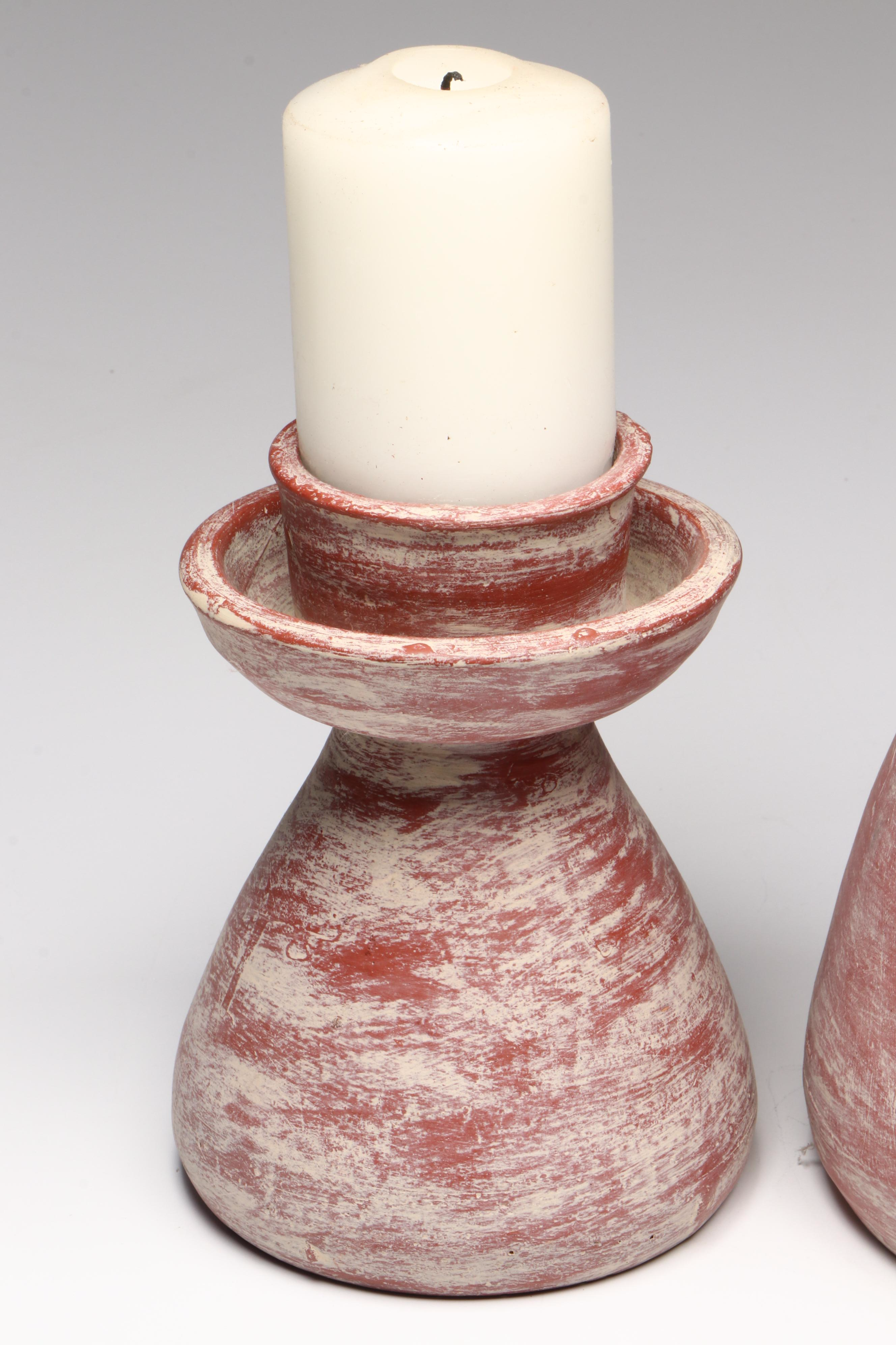 Rustic Unglazed Ceramic Candle Holders