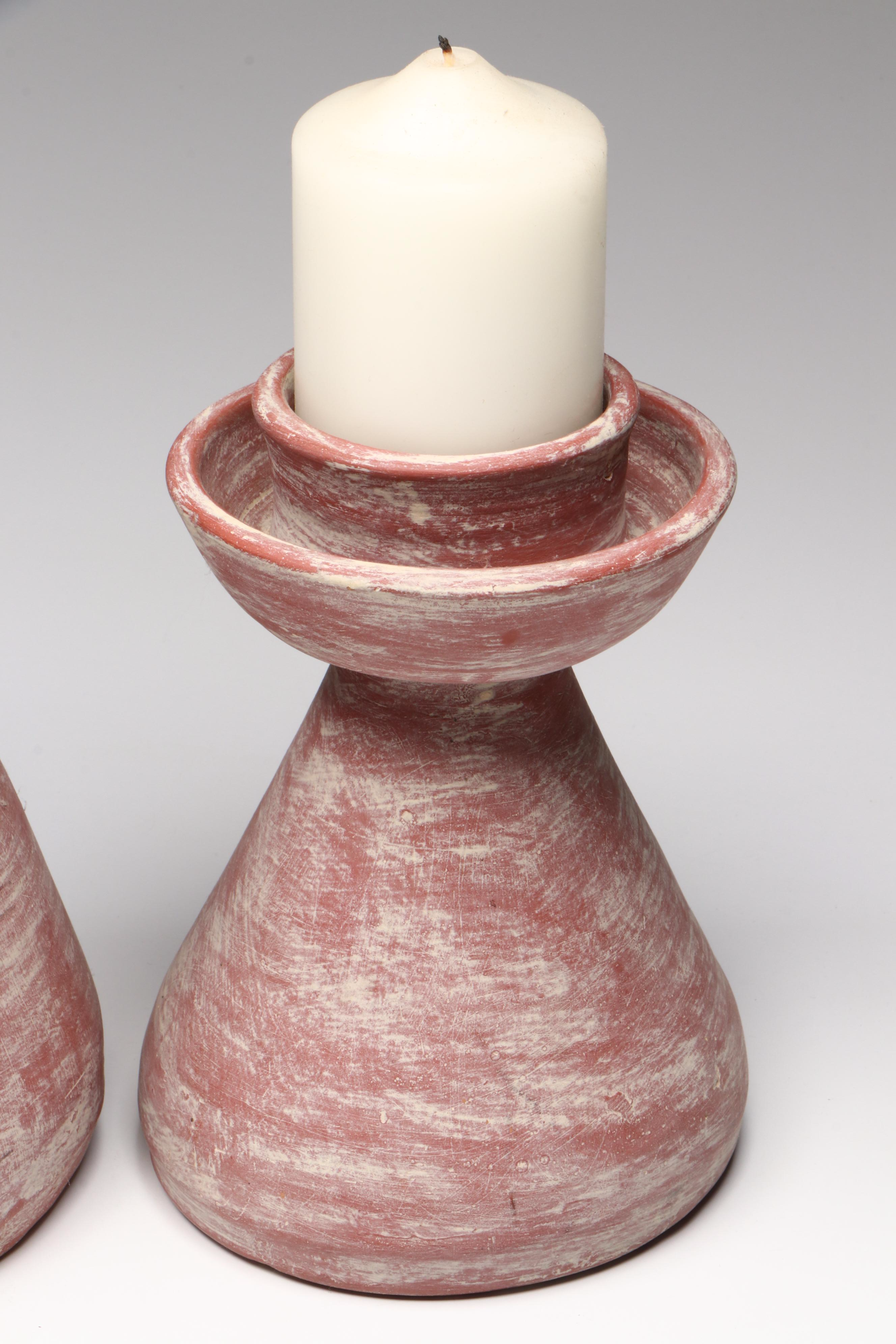 Rustic Unglazed Ceramic Candle Holders