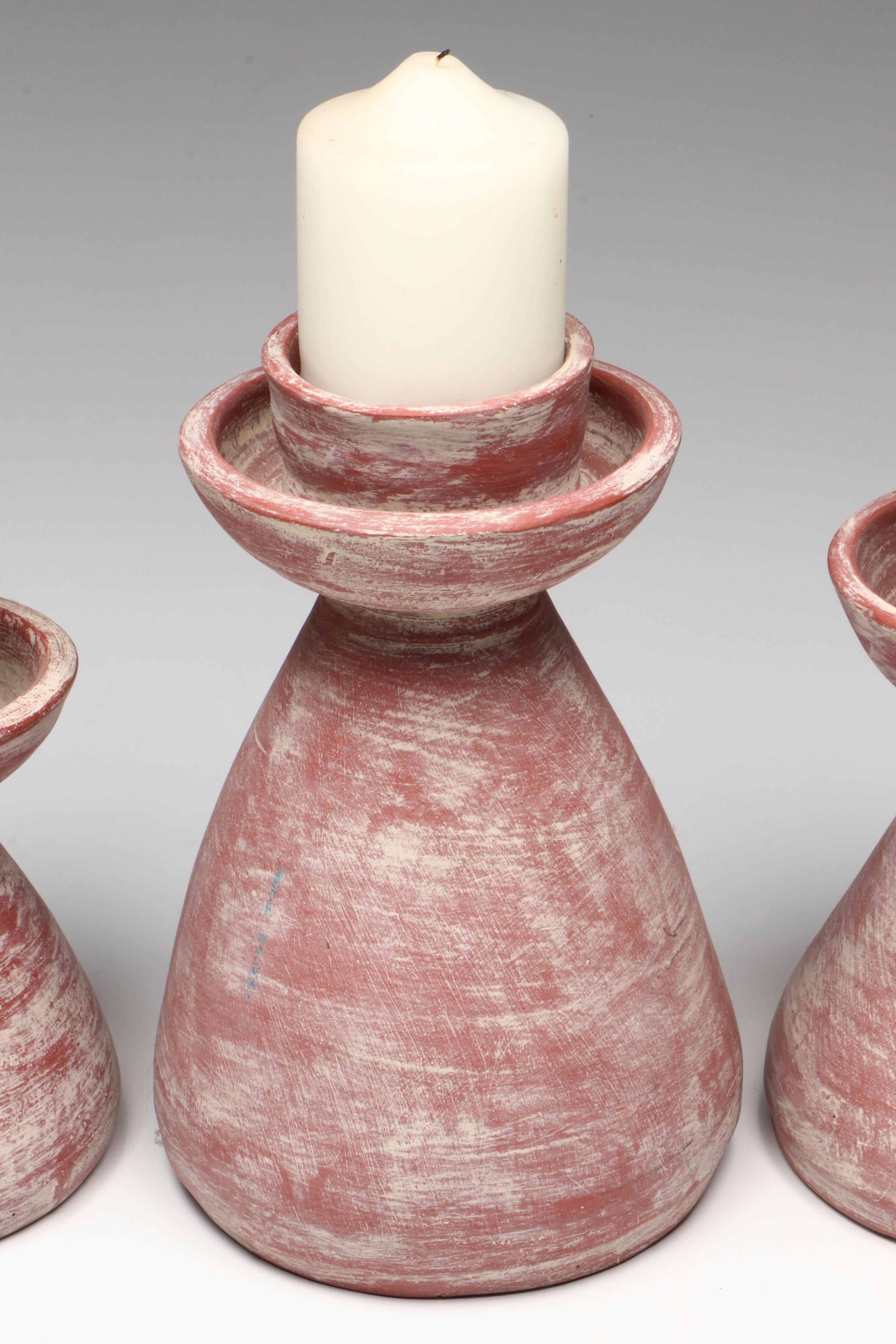 Rustic Unglazed Ceramic Candle Holders
