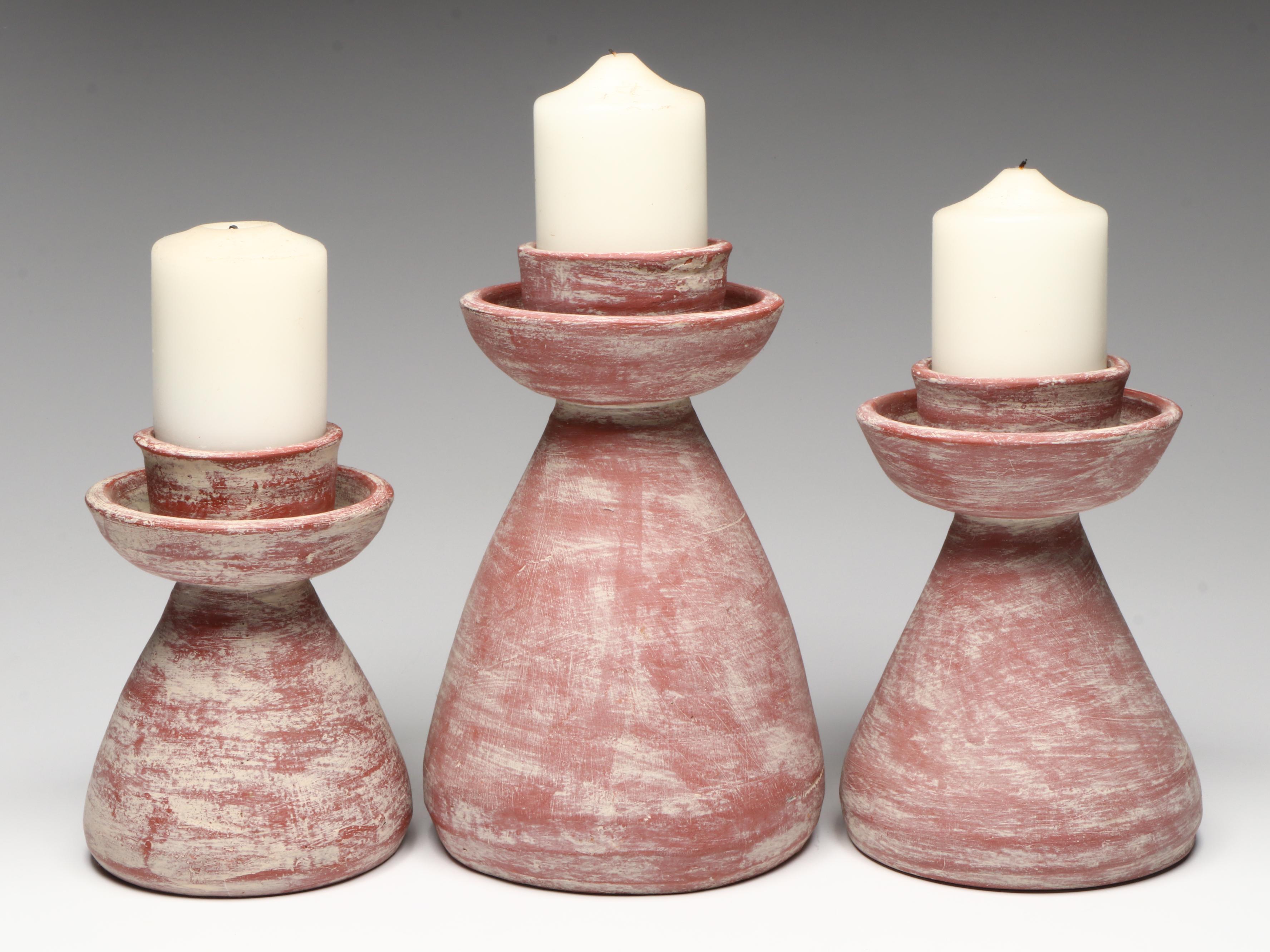 Rustic Unglazed Ceramic Candle Holders