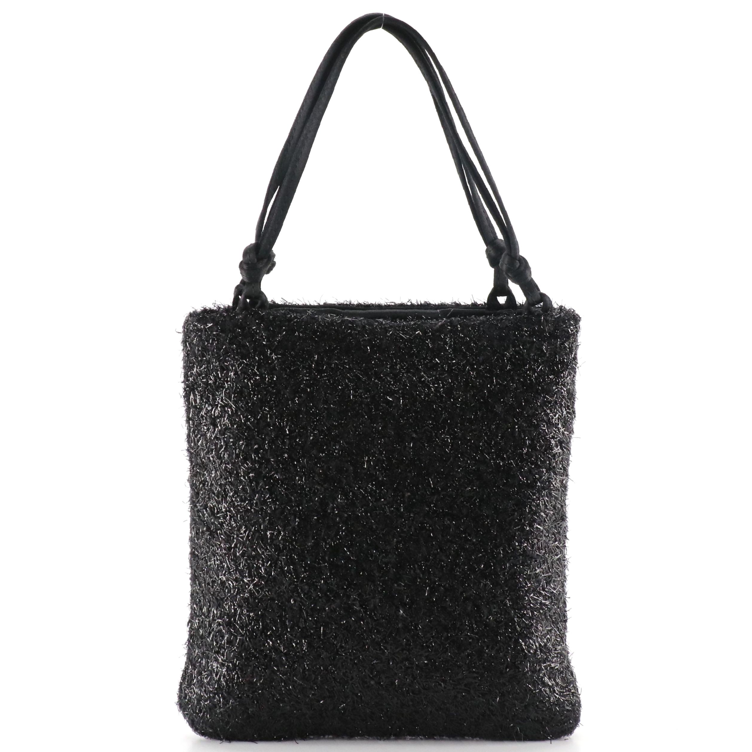 Prada Black Shimmery Lurex Evening Bag with Knotted Satin Strap Handles