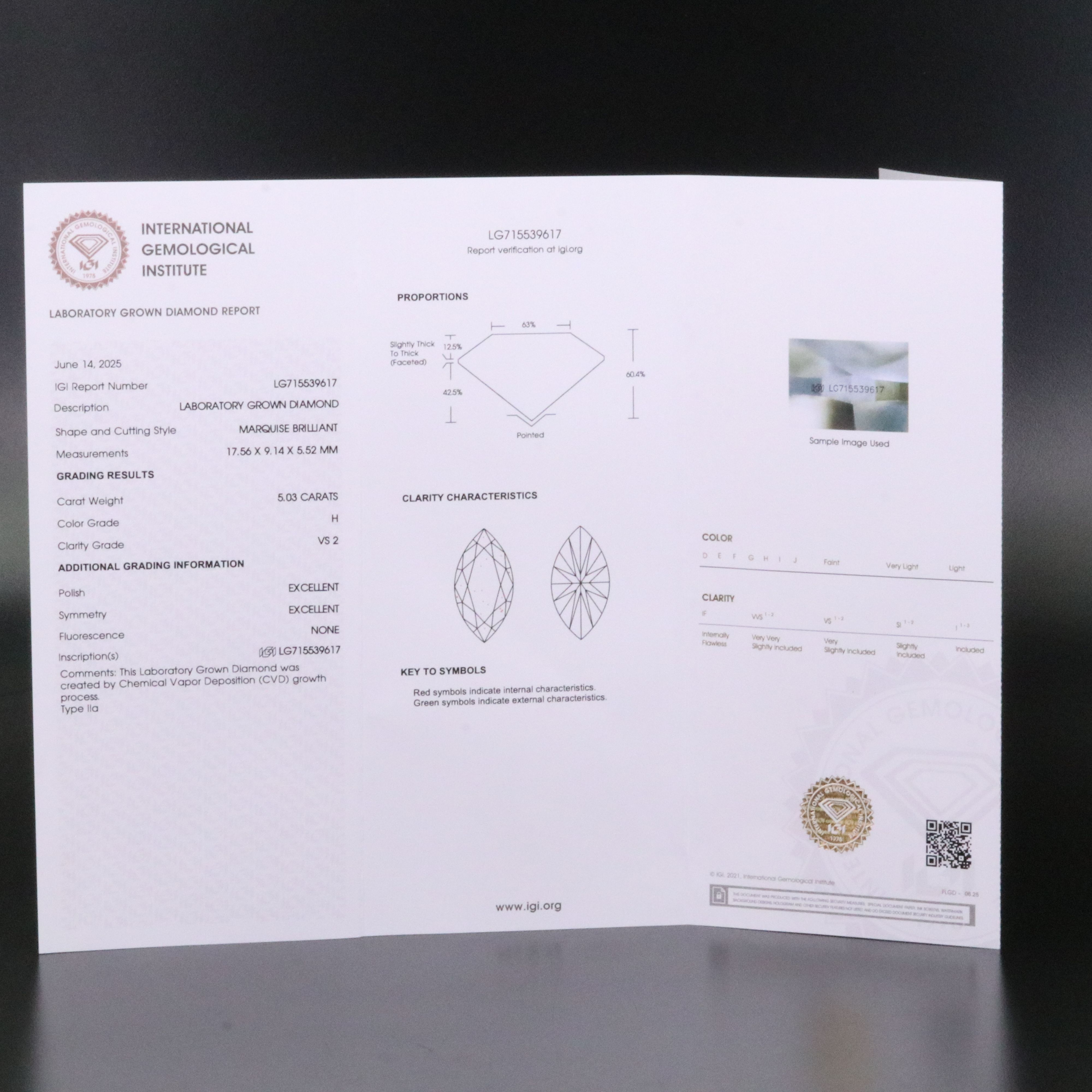 Loose 5.03 CT Lab Grown Diamond with IGI Report