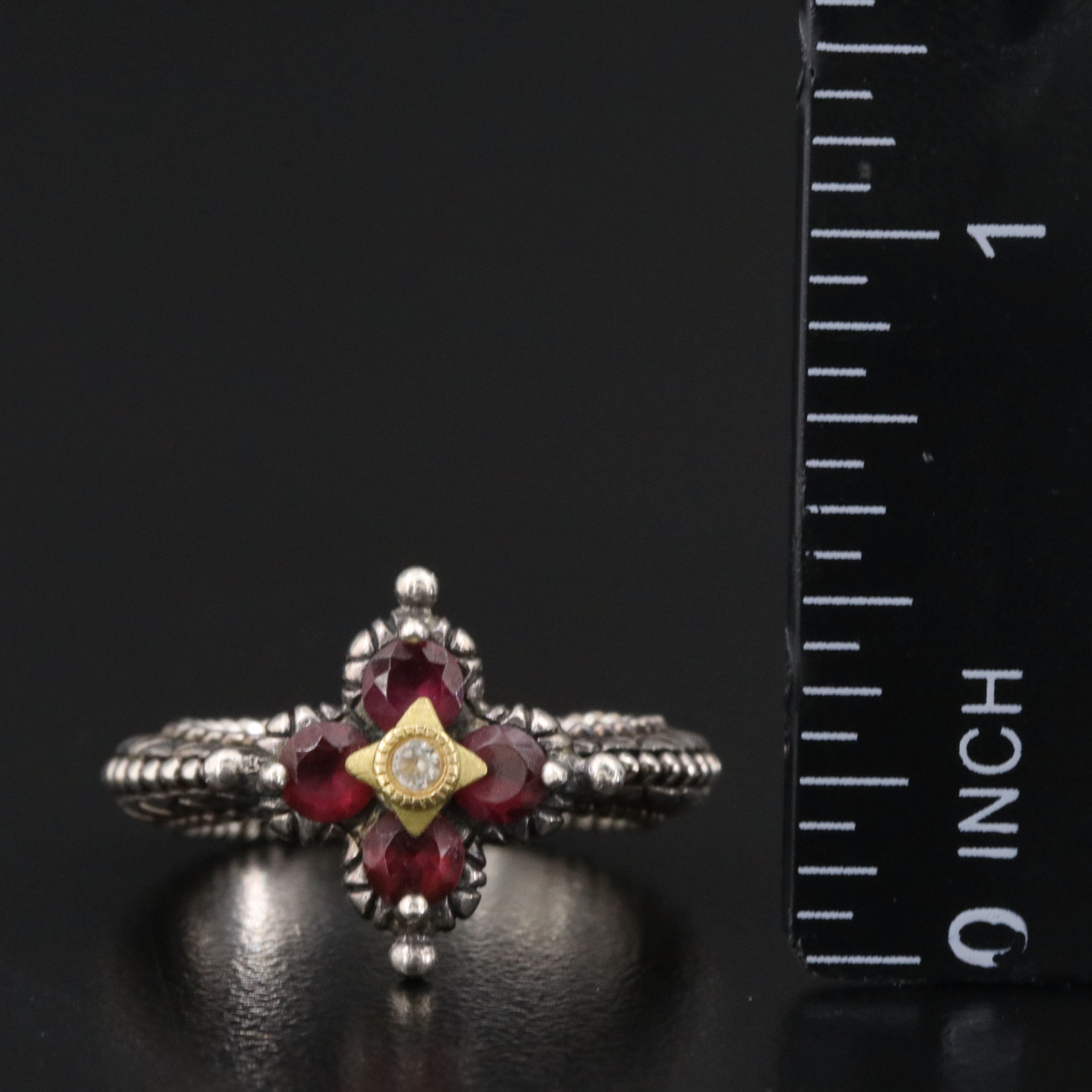 Barbara Bixby Sterling Rhodolite and Sapphire Ring with 18K Accent