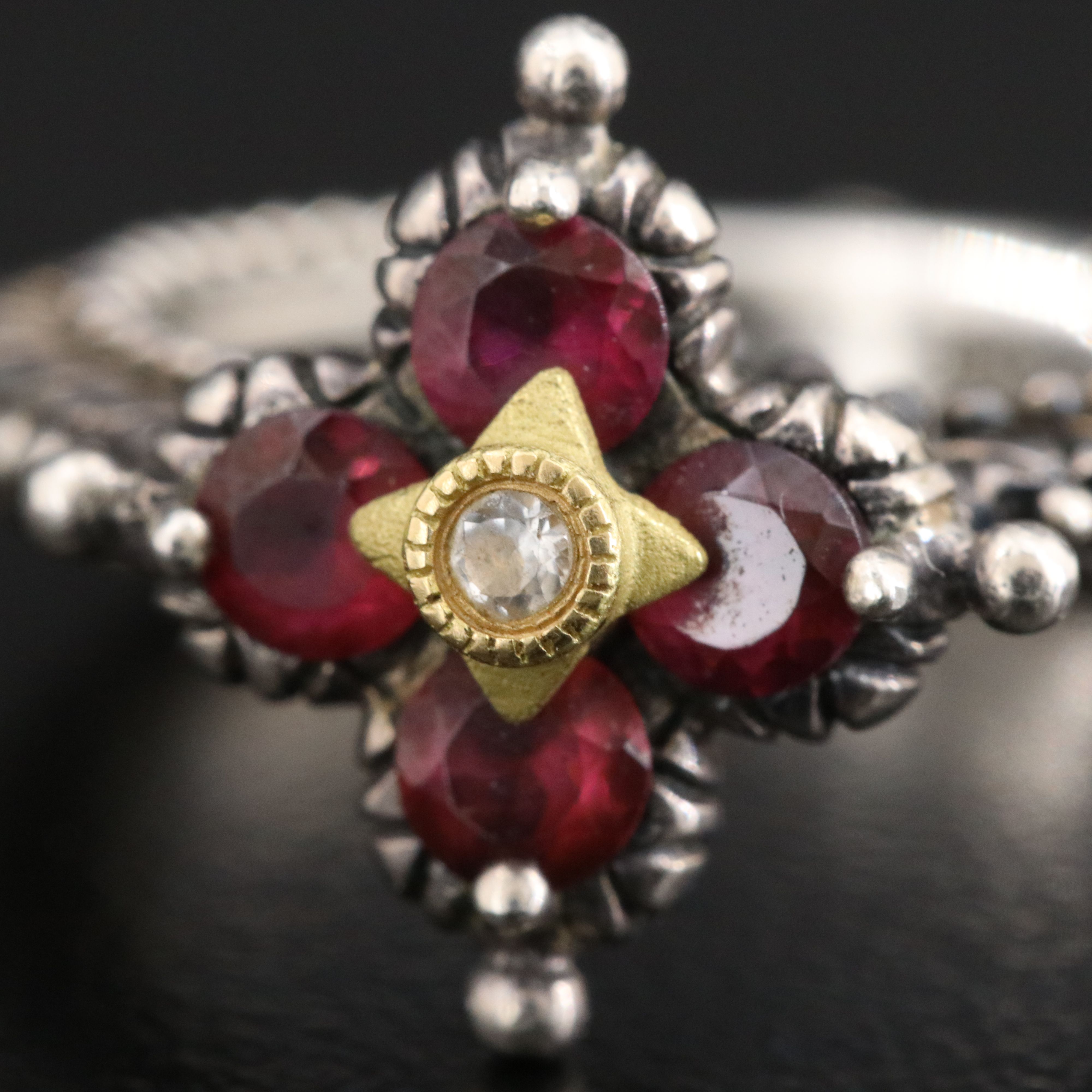 Barbara Bixby Sterling Rhodolite and Sapphire Ring with 18K Accent