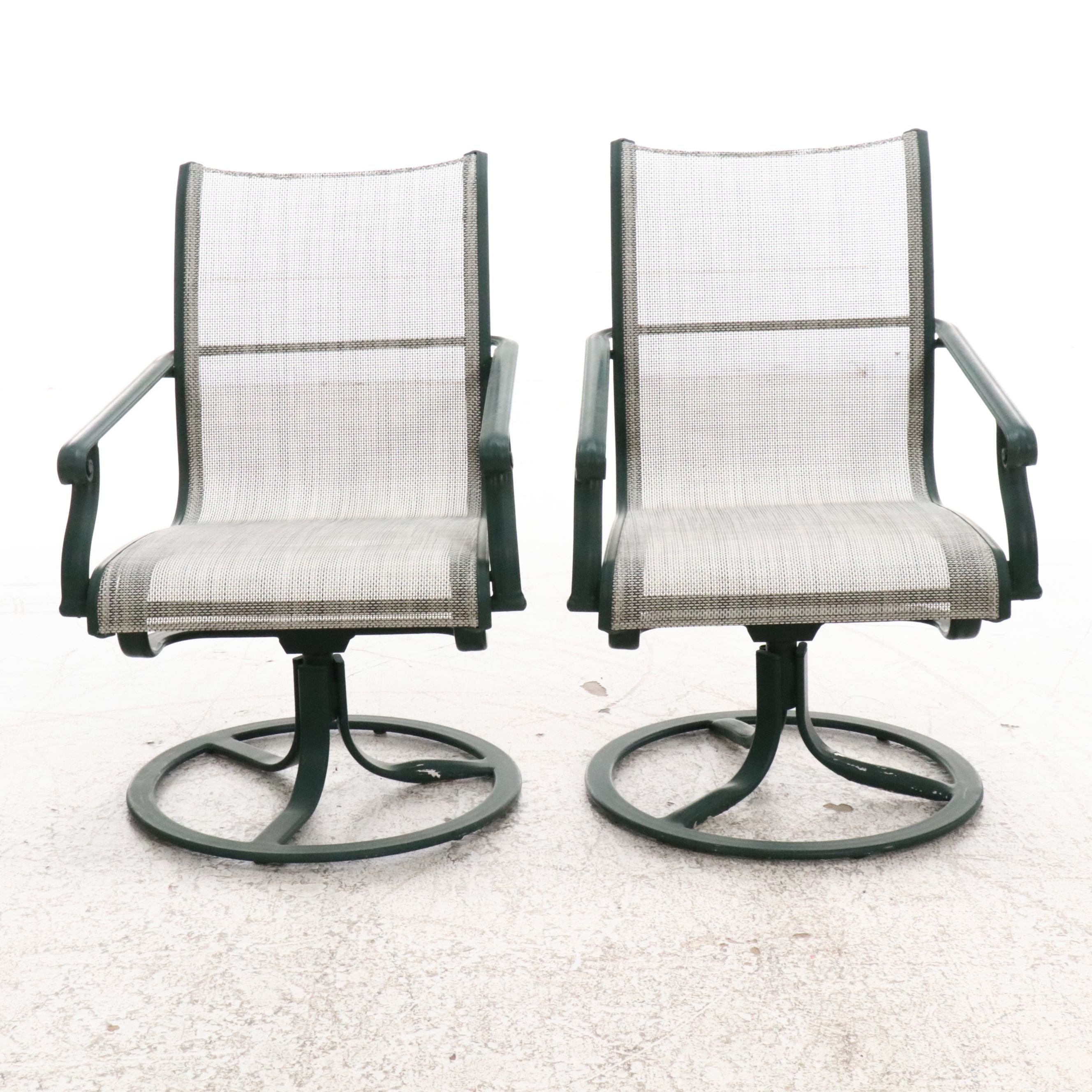 Pair of Brown Jordan Patio Chairs, Accent Table Base, and Ottoman