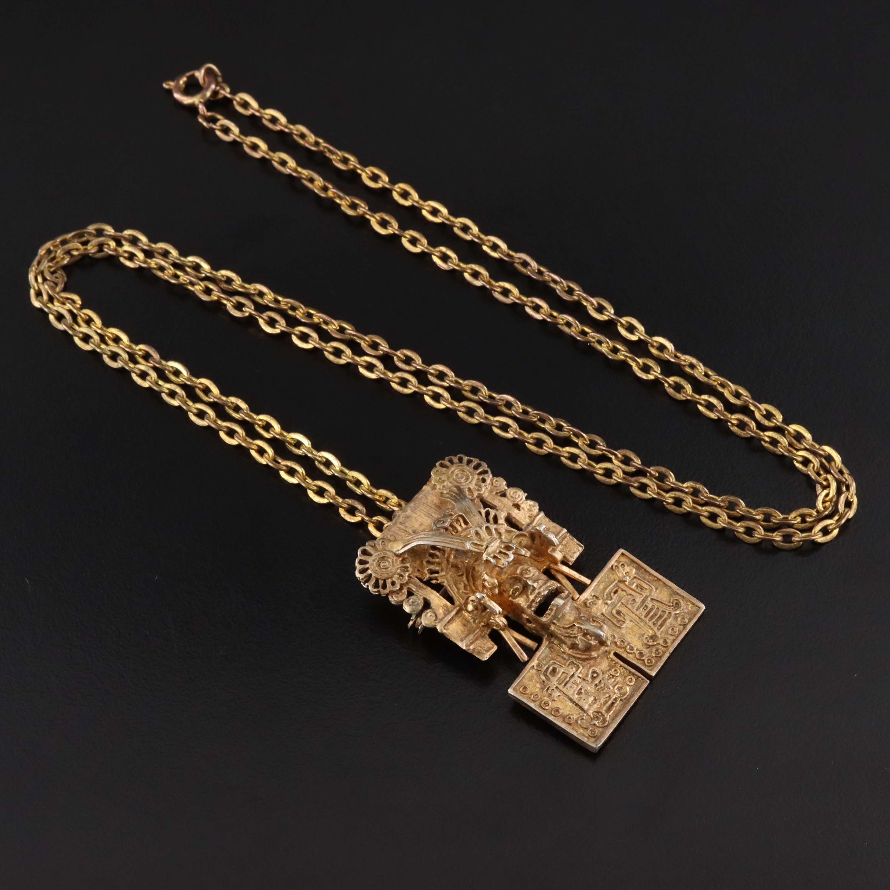 Pre-Columbian Style Sterling Converter Pendant Necklace