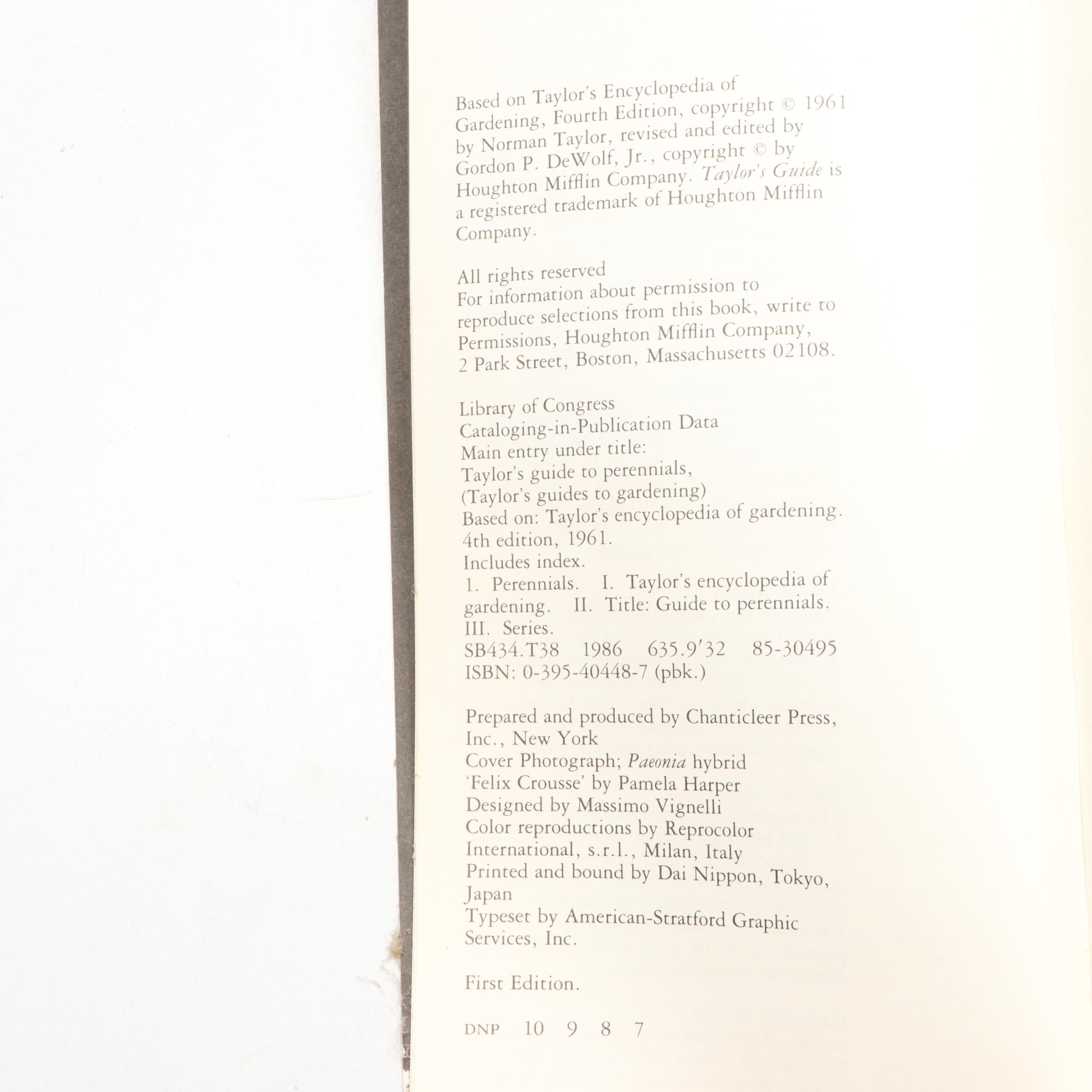 "Perennials," "Natural Gardening," and More "Taylor's Guide" Gardening Books