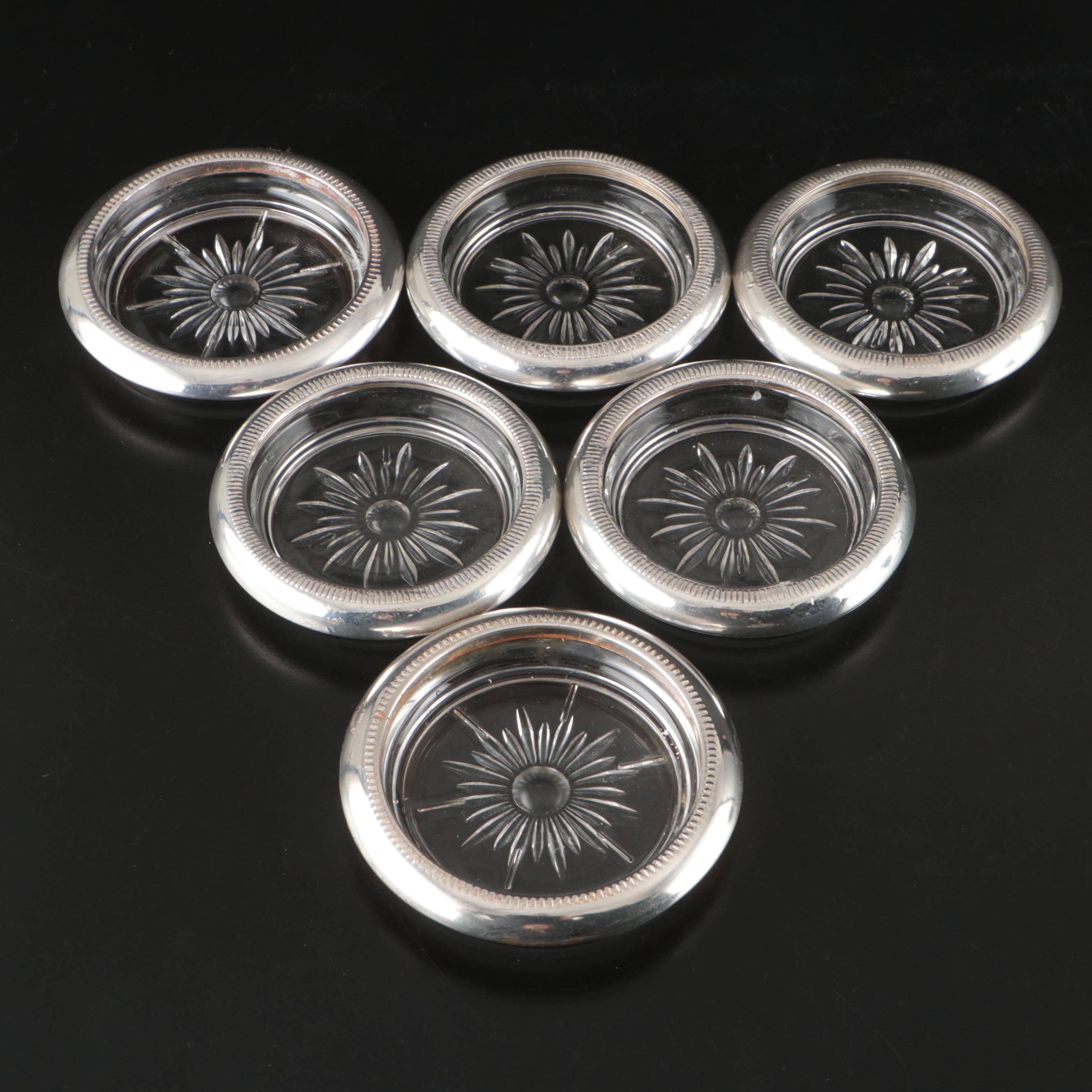 Crown Sterling Silver and Italian Silver Plate Coasters with Ronson Lighter